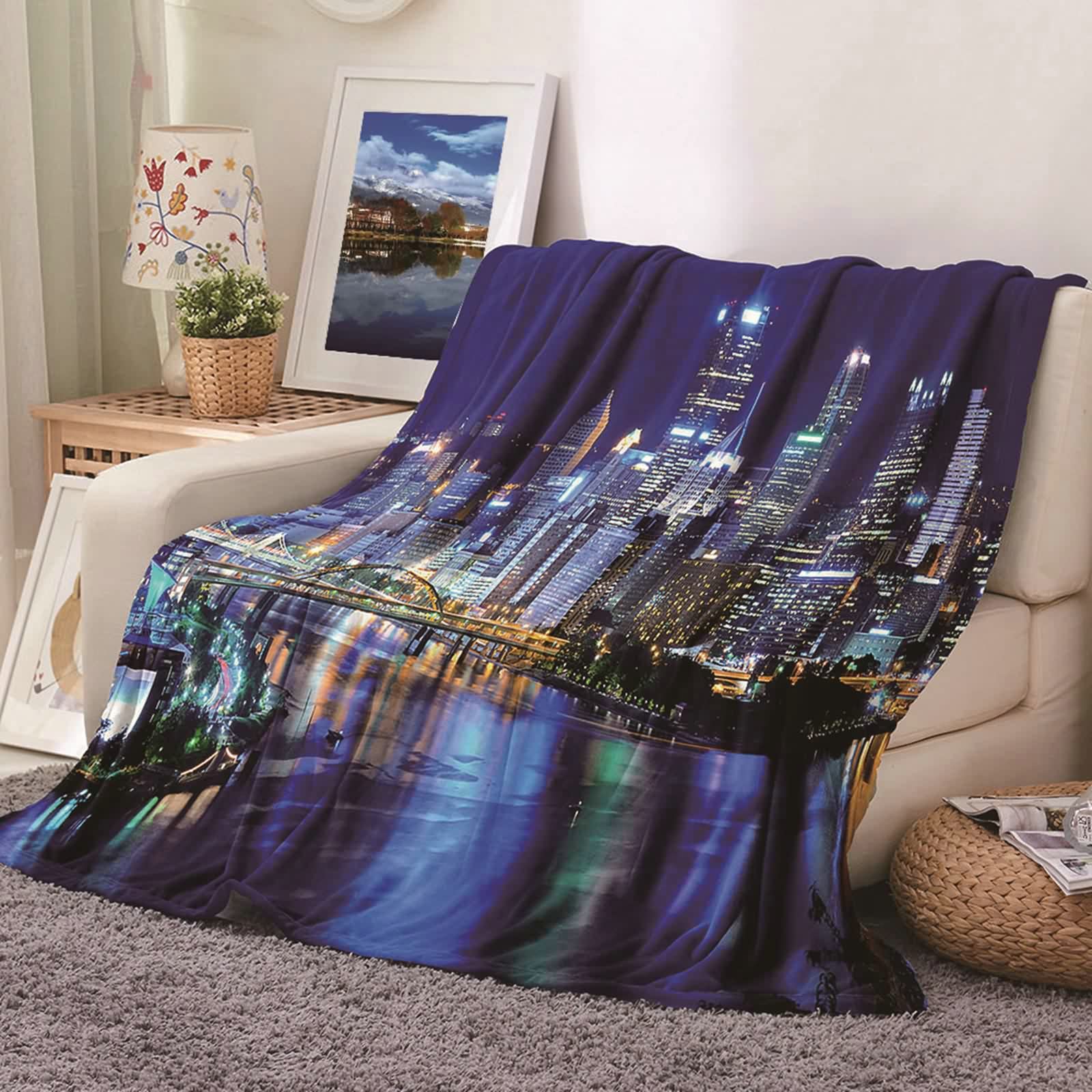 Aeici Koc polarowy, koc polarowy rękaw 180x200 cm miasto krajobraz nocny koc na sofę prezent dla dorosłych i dzieci