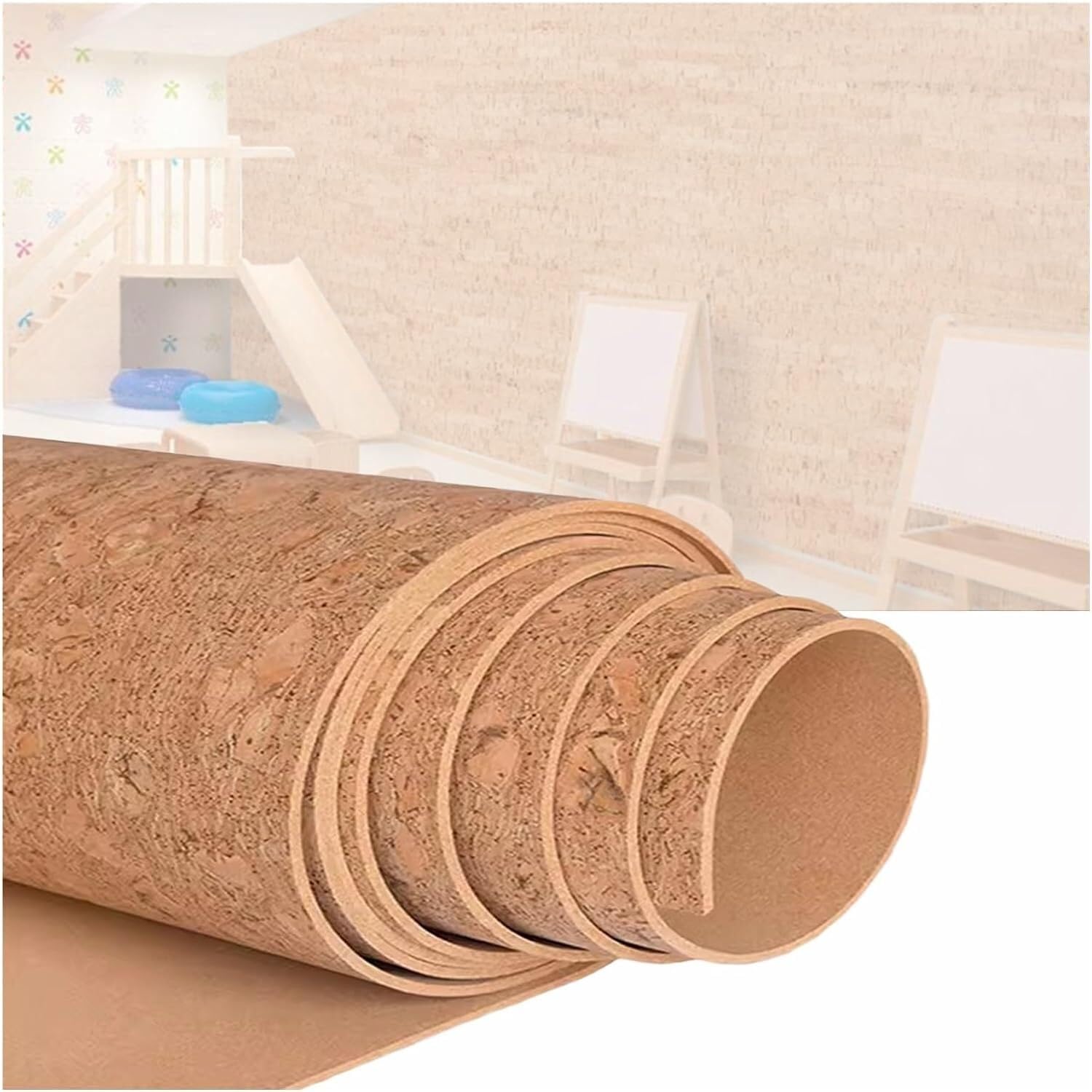 Rouleau de tableau en liège autocollant – Grande feuille de liège naturel (122 x 82 x 0,8 cm) pour décoration murale et loisirs créatifs – Carreaux de tableau d'affichage parfaits pour la maison et le