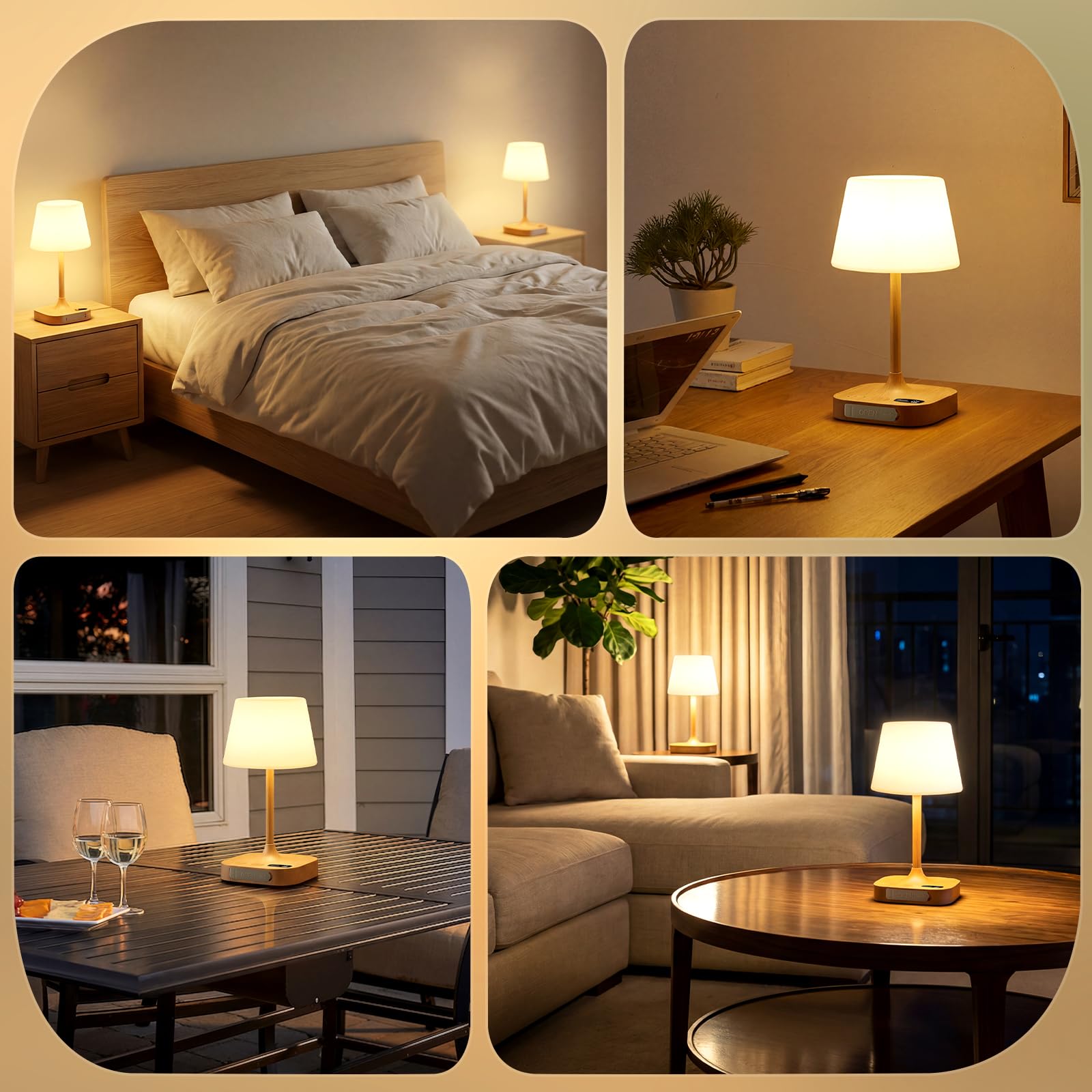 Lampade da Comodino Touch Set da 2, Lampada da Tavolo Senza Fili LED | Dimmerabile Ricaricabile Luce Notturna senza Fili con Memoria, Luce Notturna LED per Campeggio all'aperto Esterno Verande