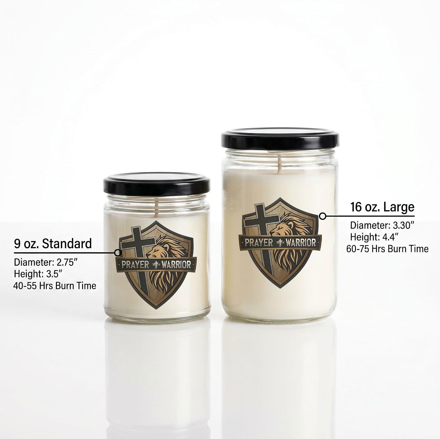 Vanilla Scented Prayer Warrior Hand-Poured Soy Wax Candle, 16oz Lion Shield and Cross Design for Spiritual Strength, Religious Devotional Decor, Thoughtful Christian Gift for Men
