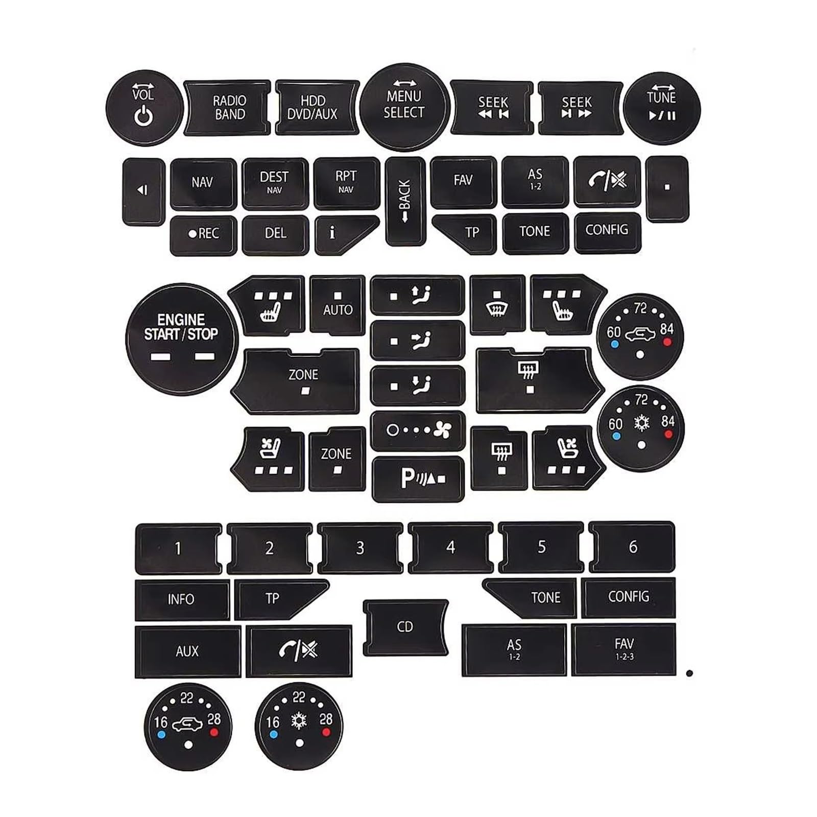 Interior Button Stickers Compatible with SAAB 9-5NG 9-4X 3rd Gen