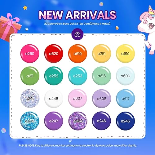 Miniatura 2 de Beetles Unicorn - Kit de 23 esmaltes de uñas de gel semipermanentes en tonos pastel amarillo rosado azul morado verde con capa base y superior