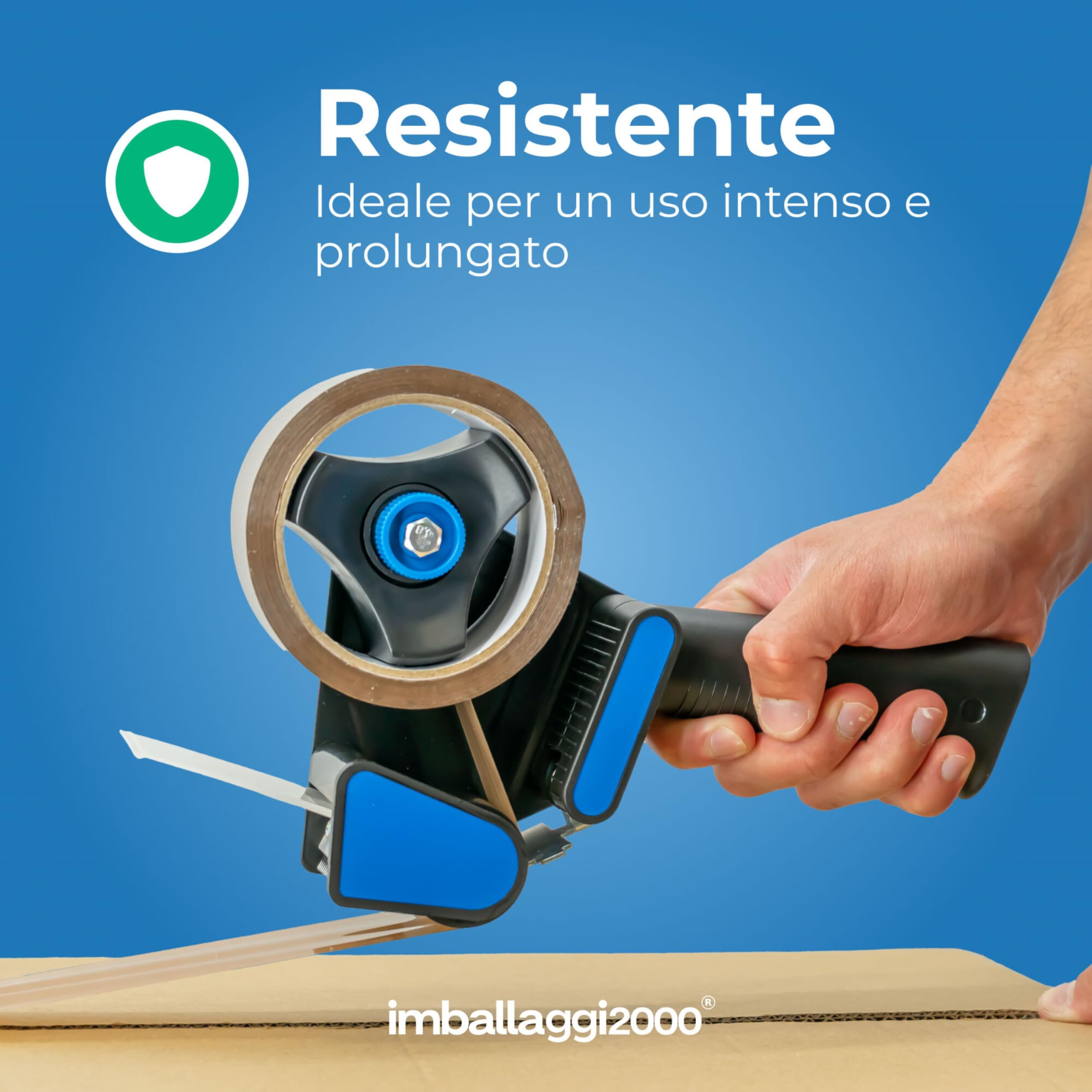 IMBALLAGGI 2000-5 Dispenser per Nastro Adesivo 50mm x 66mt - Tendinastro Imballaggio con regolatore di tensione - Risparmia tempo con la nastratrice professionale