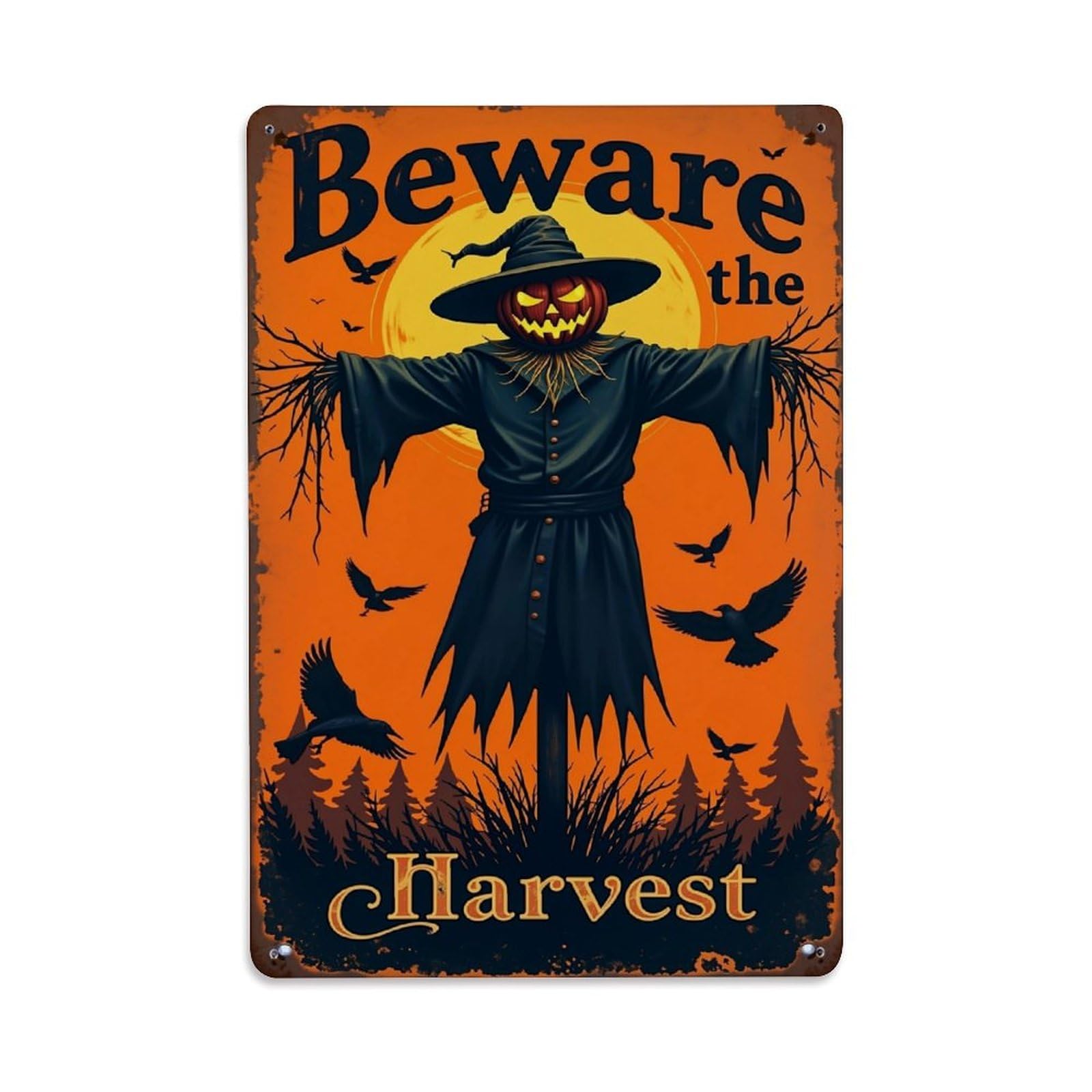 Jdyaojiesheng Vintage Beware The Harvest Scarecrow Pumpkin Tin Sign Retro Metal Wall Decor Metal Poster, Home Bar Garage Farmhouse Cafe Wall Art Decoration 8X12inches