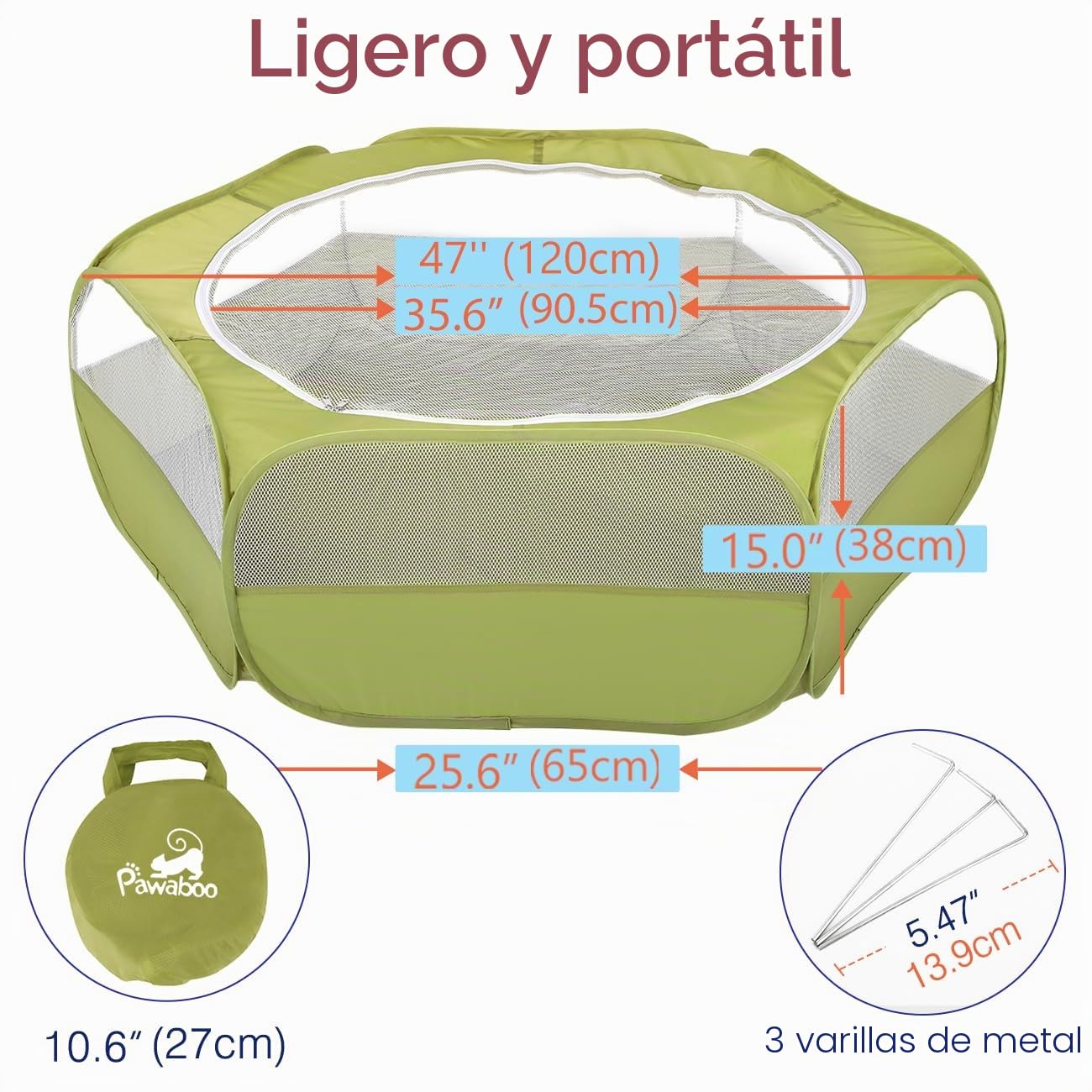 Pawaboo Valla de Animales Portátil de Oxford, Parque de Animales Plegable con Tres Varillas Metálicas y Amplia Abertura para Erizos Ardillas Gatos Dragón y Conejos - Verde de Aguacate
