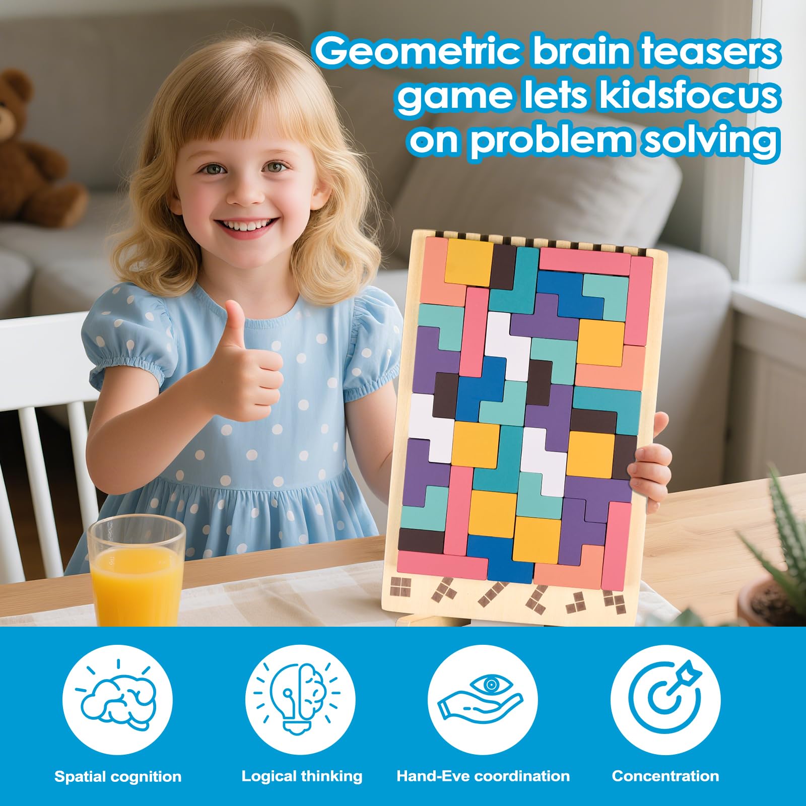 Havnidy Wooden Stacking Puzzle Toy, 3D Montessori Wooden Stacking Puzzles Toy Game, 3D Blocks Game with 10 Cards - Image 2