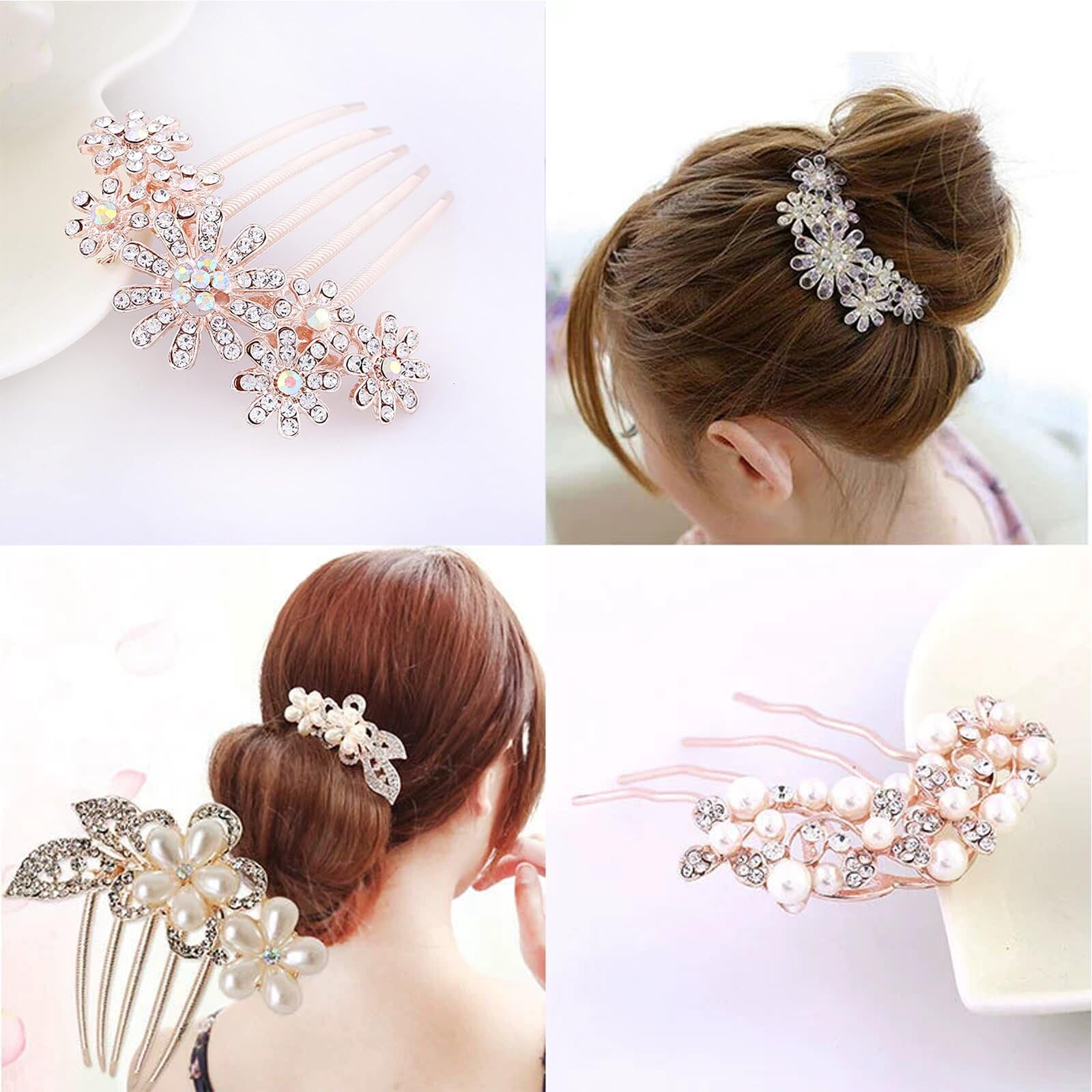 HUANGY Pack of 4 Bridal Wedding Hair Combs, Flower Wedding Hair Combs, Rhinestone Bridal Hair Combs, for Wedding Bridesmaid - Image 2
