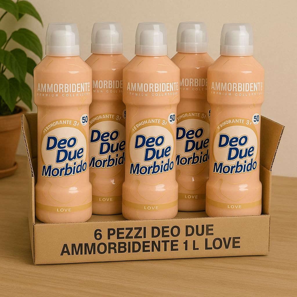 Ammorbidente Concentrato Deo Due Morbido 1L – Profumazioni Dream, Love, Nature e Sky – 3 o 6 Pezzi – 50 Lavaggi x Flacone (6x Ammorbidente Deo Due Morbido Love 1L – Profumazione Intensa, 50 Lavaggi)