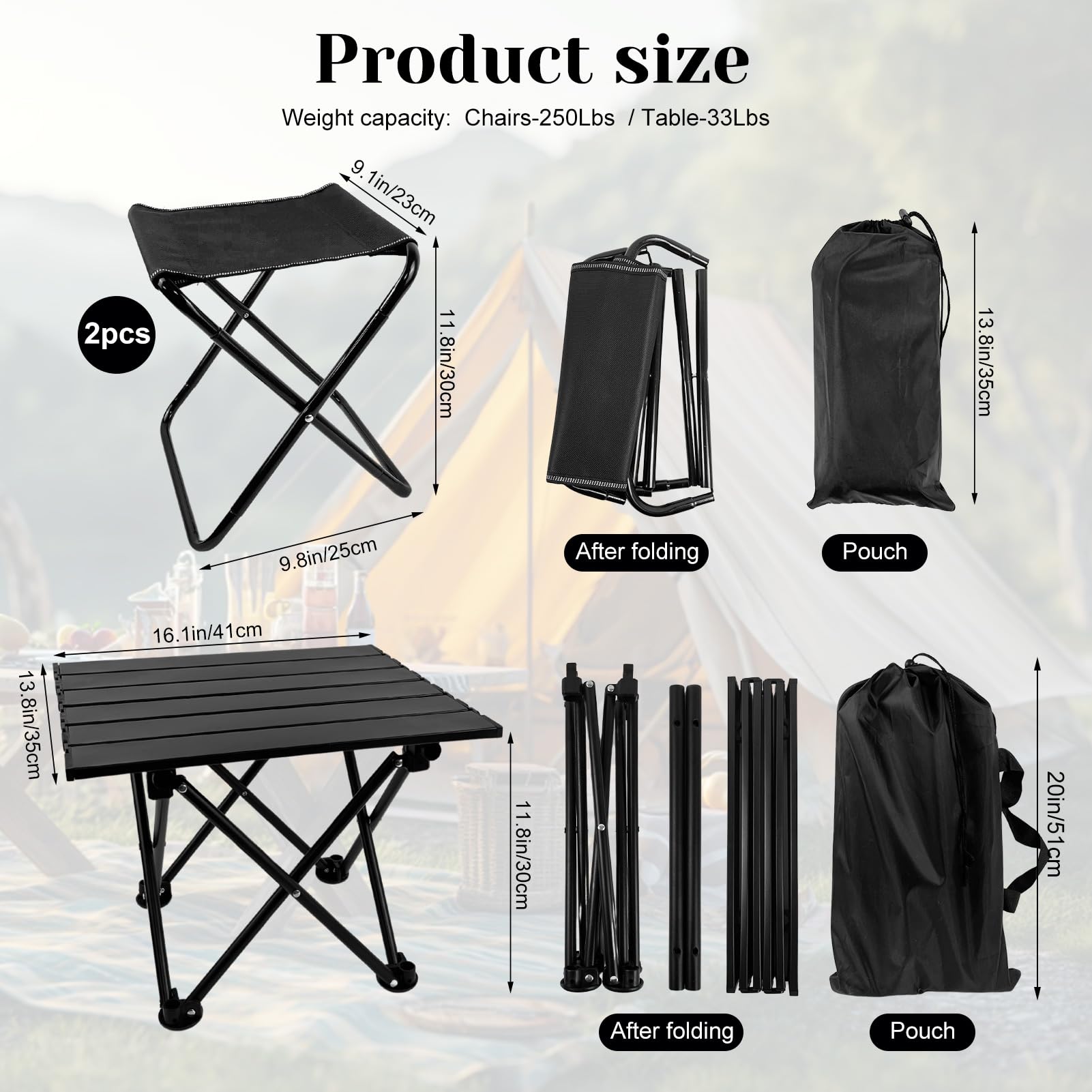 Tavolo Da Campeggio Pieghevole Con 2 Sedie | Leggero E Portatile | Ideale Per Picnic E Spiaggia - Foto 3