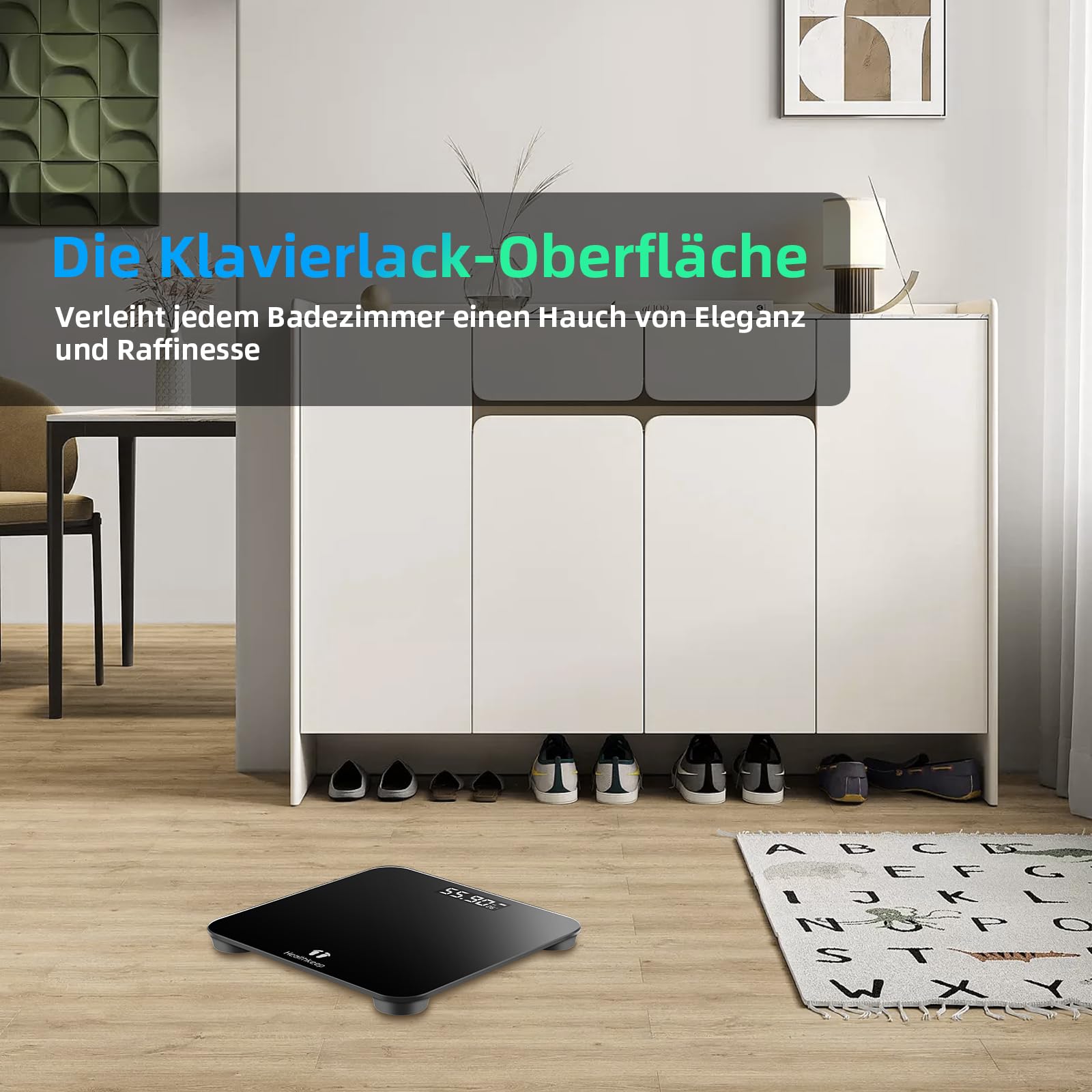 Healthkeep Personenwaage, Körperwaage mit Hochpräzisions-Sensoren, Personen Digitalwaage mit Step-On-Technik, Gewichtswaage aus Sicherheitsglas, Schwarz (260 schwarz 202403)