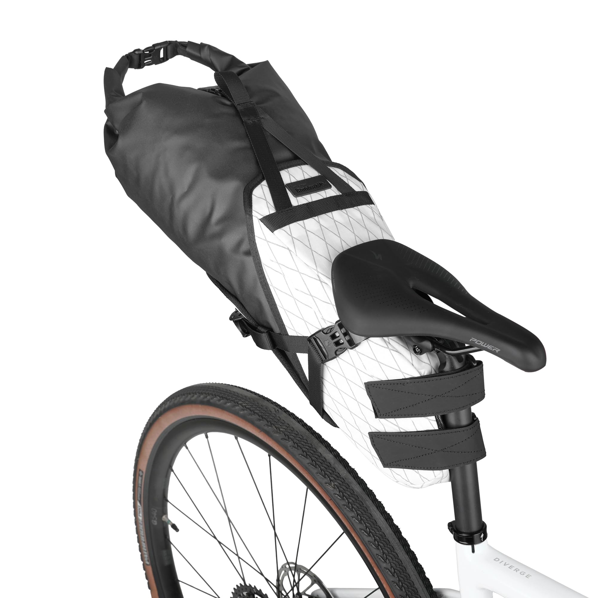 Rhinowalk 14L Waterproof Hardshell Bike Saddle Bag – Two-Piece Rear Seat Bag with Velcro Mount, Tear-Resistant, No-Screw Installation, Fits Most Bikes-(White+Black)