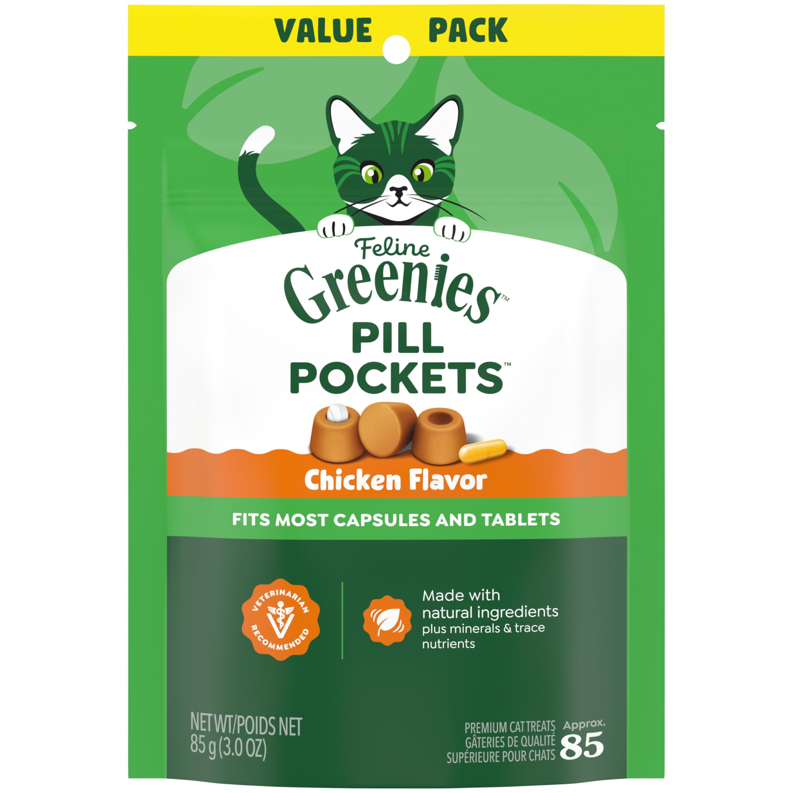 Feline Pill Pockets for Cats Soft Cat Treats, Chicken Flavor, 1.6 oz. Pouch, 45 Count