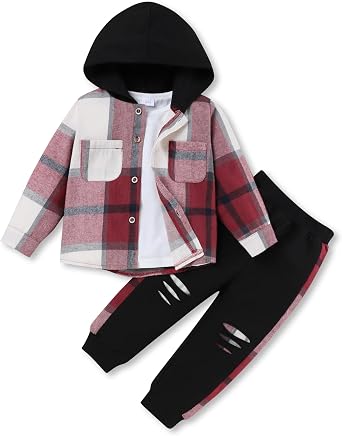 3Pcs Toddler Boy Clothes Long Sleeve Hoodie with Solid Color Top and Casual Sweatpants Boys Fall Winter Outfits 2-6T