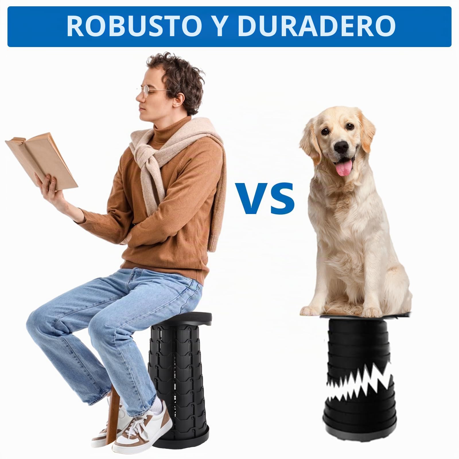 DAJAVE 2 unidades taburete telescópico plegable portátil con alta capacidad de carga al aire libre camping pesca familias interior negro