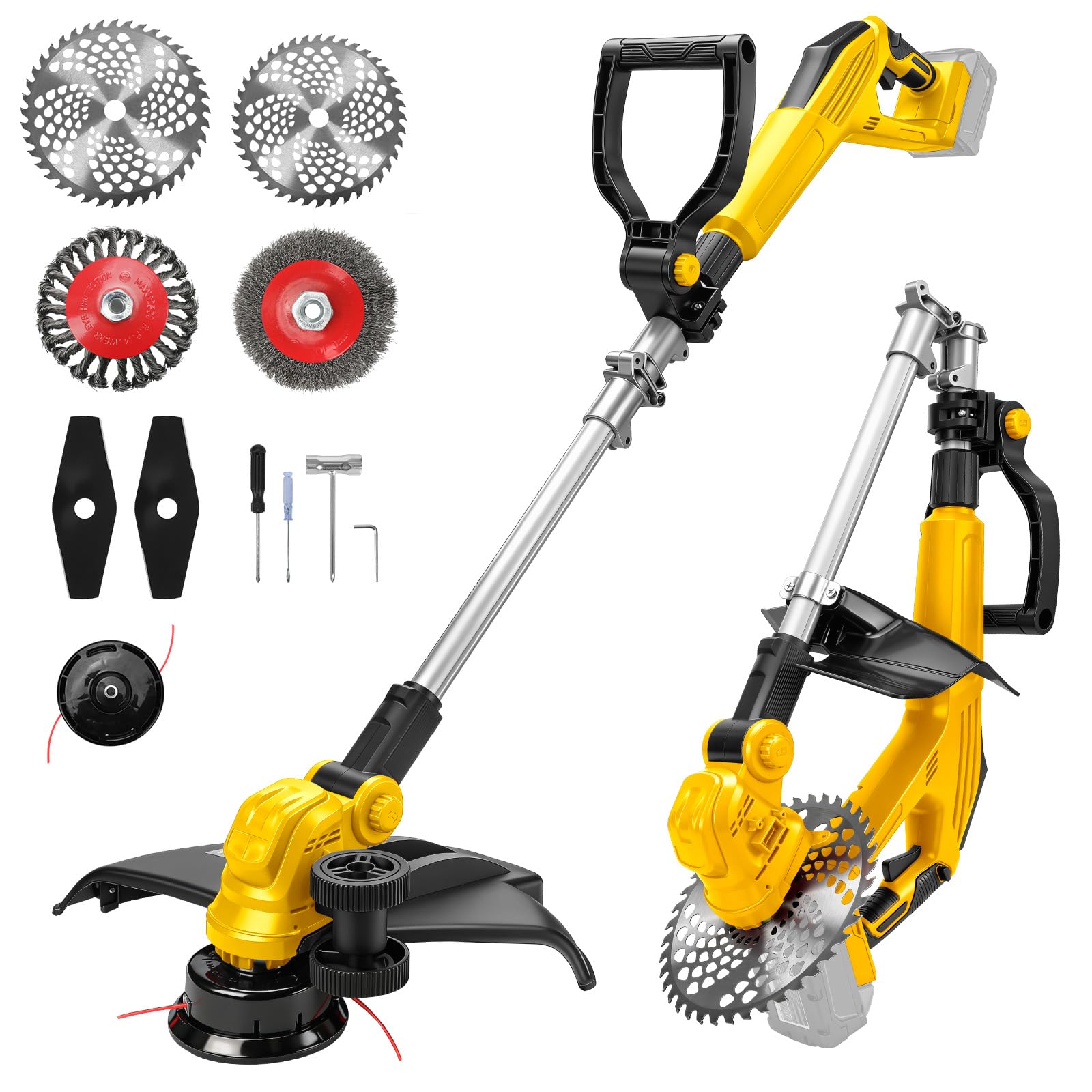 Akumulatorowa podkaszarka kompatybilna z akumulatorem Dewalt 20 V MAX, 5-w-1 elektryczna podkaszarka bez szczotek, składana pod kątem 180°, kąt przycinania 90° do przycinania trawników, ogrodu i
