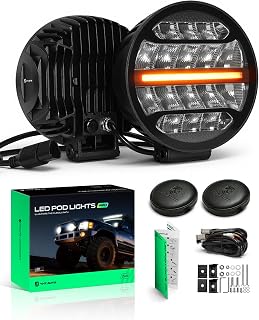 YHTAUTO 7 Inch LED Pod Lights Driving 90W Off-Road Lights for Truck UTV ATV | Camper Driving Work Light LED Light Bar for SUV Golf Cart 4x4 Van, IP67 Waterproof Lamp with Wiring Harness & Light Cover