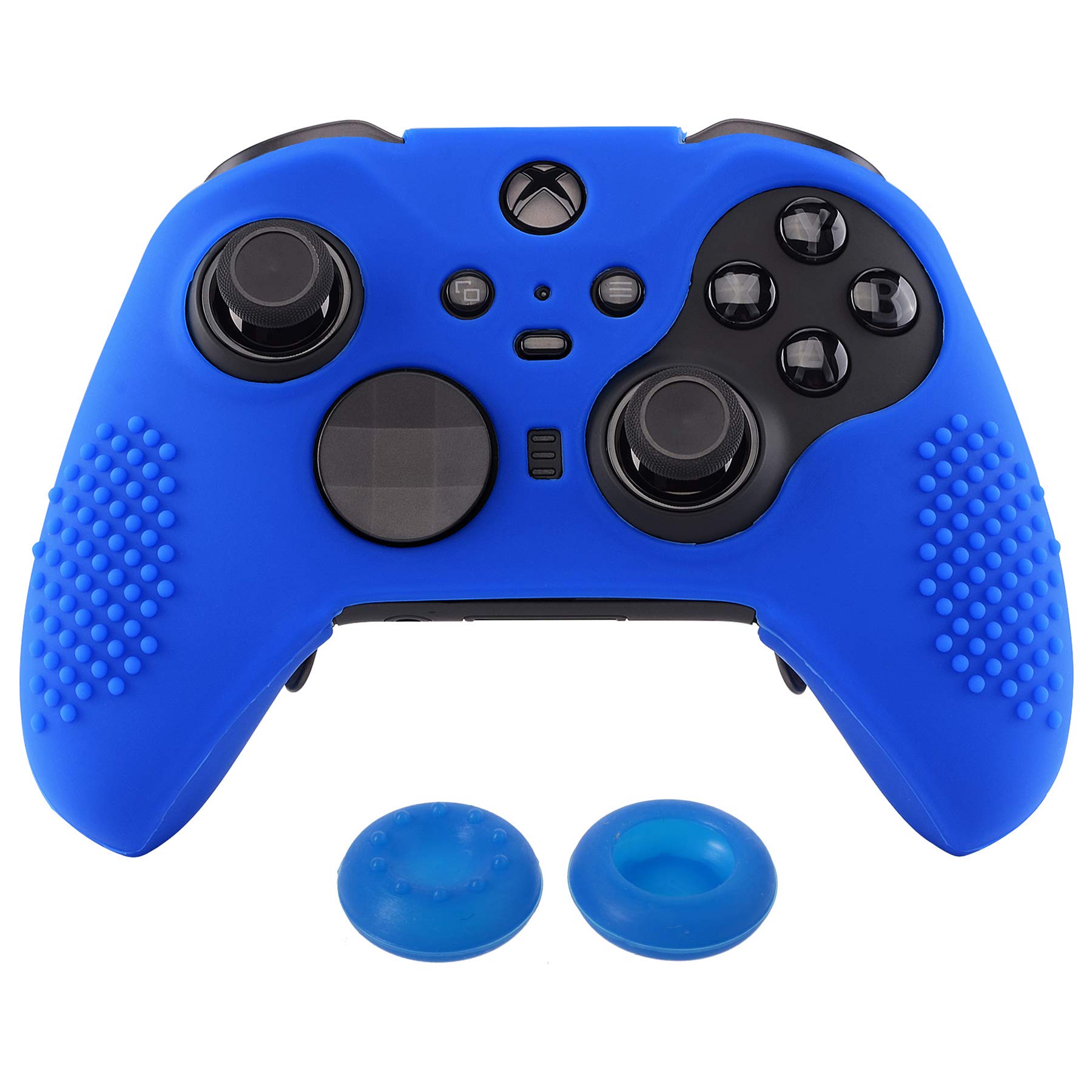 eXtremeRate PlayVital Blue Soft Anti-Slip Silicone Cover Skins, Controller Protective Case for New Xbox One Elite Series 2, Xbox Elite 2 Core with Thumb Grips Analog Caps