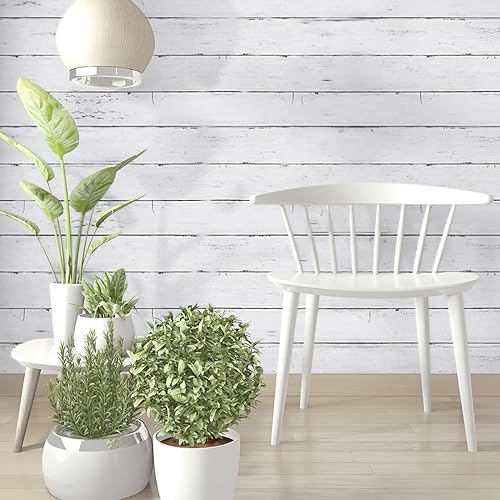 Miniatura 6 de Papel de madera blanco y gris, 35.4 x 118 pulgadas, autoadhesivo, extraíble, para despegar y pegar, papel tapiz decorativo para cubrir paredes,