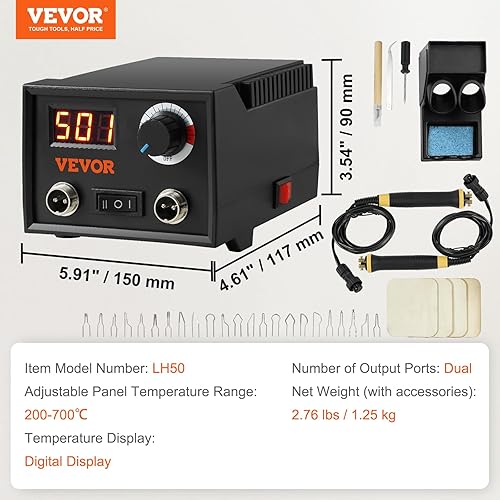 Miniatura 7 de VEVOR Kit de combustión de madera, temperatura ajustable de 200  1,292.0 F con pantalla, puerto de salida doble con 2 bolígrafos de pirografía, 23