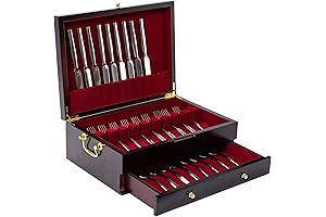 GENRICE Double-layer Wooden Silverware Chest, Felt Lined, Ample Storage for 12-16+ Utensils