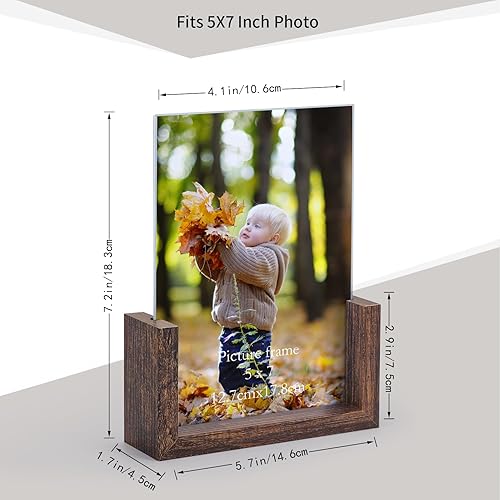 Miniatura 6 de PETAFLOP Juego de 2 portarretratos de 5 x 7 pulgadas, marcos de fotos de madera rústica de 5 x 7 pulgadas con vidrio HD, marco de doble cara para