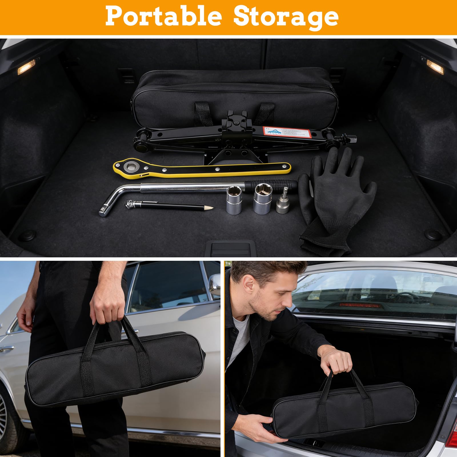 Cric a forbice per auto, kit di emergenza per cambio pneumatici da 2,5 tonnellate, con adattatore per trapano, chiave a cricchetto, manometro per pneumatici, ideale per SUV e auto
