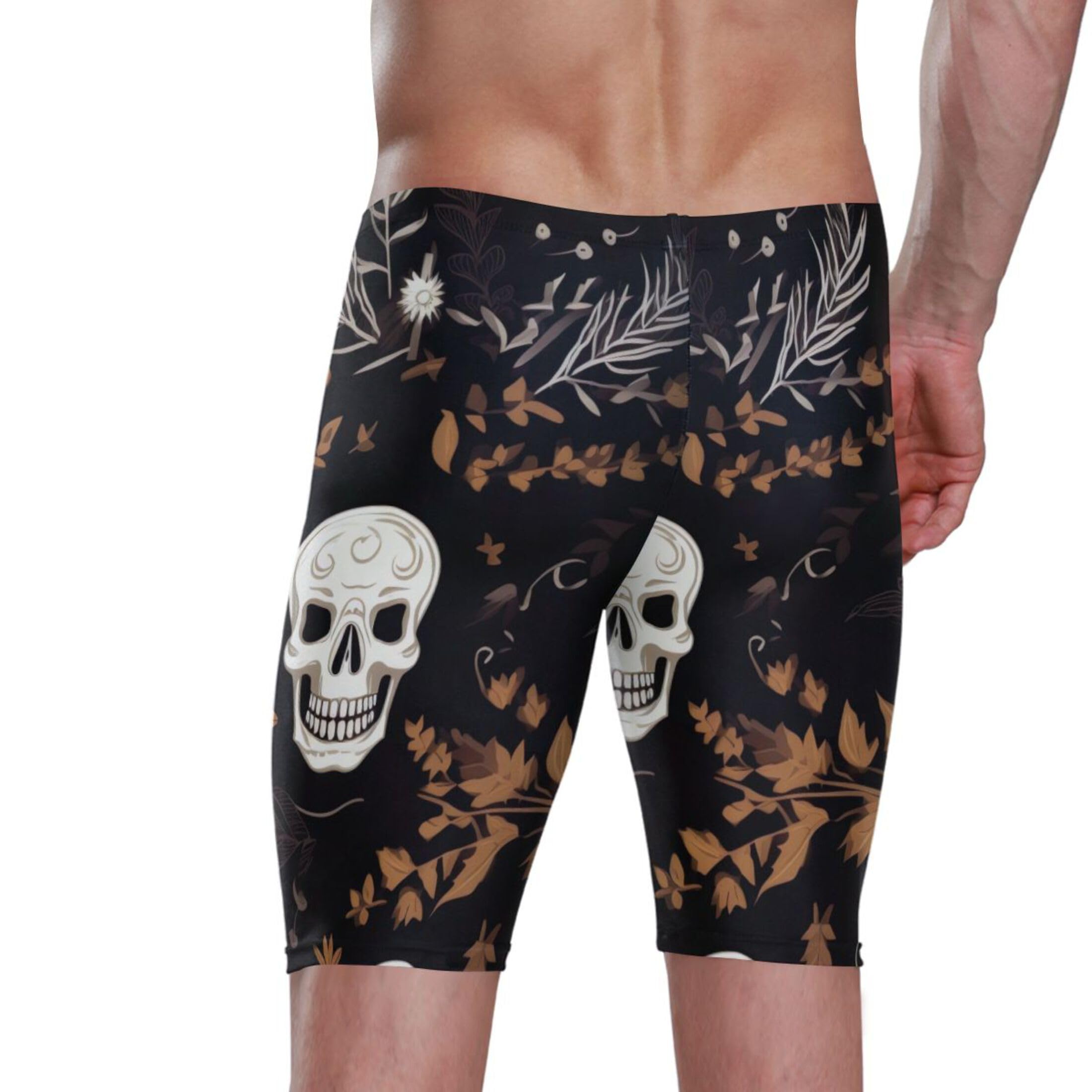 Sugar Skull Skeleton Gothic Flowers Swim Jammers Swimsuit for Men XXL B0400601