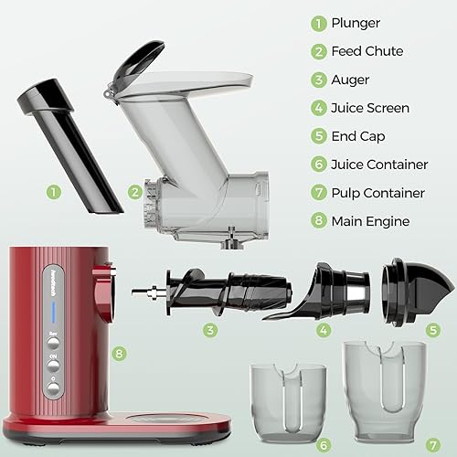 Miniatura 7 de Exprimidor lento de 3.1 pulgadas de ancho, exprimidor de prensado en frío para frutas y verduras, con función inversa y motor silencioso, fácil de