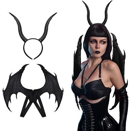 2 Pieces Women Black Devil Costume Accessories - Halloween Women Horn and...