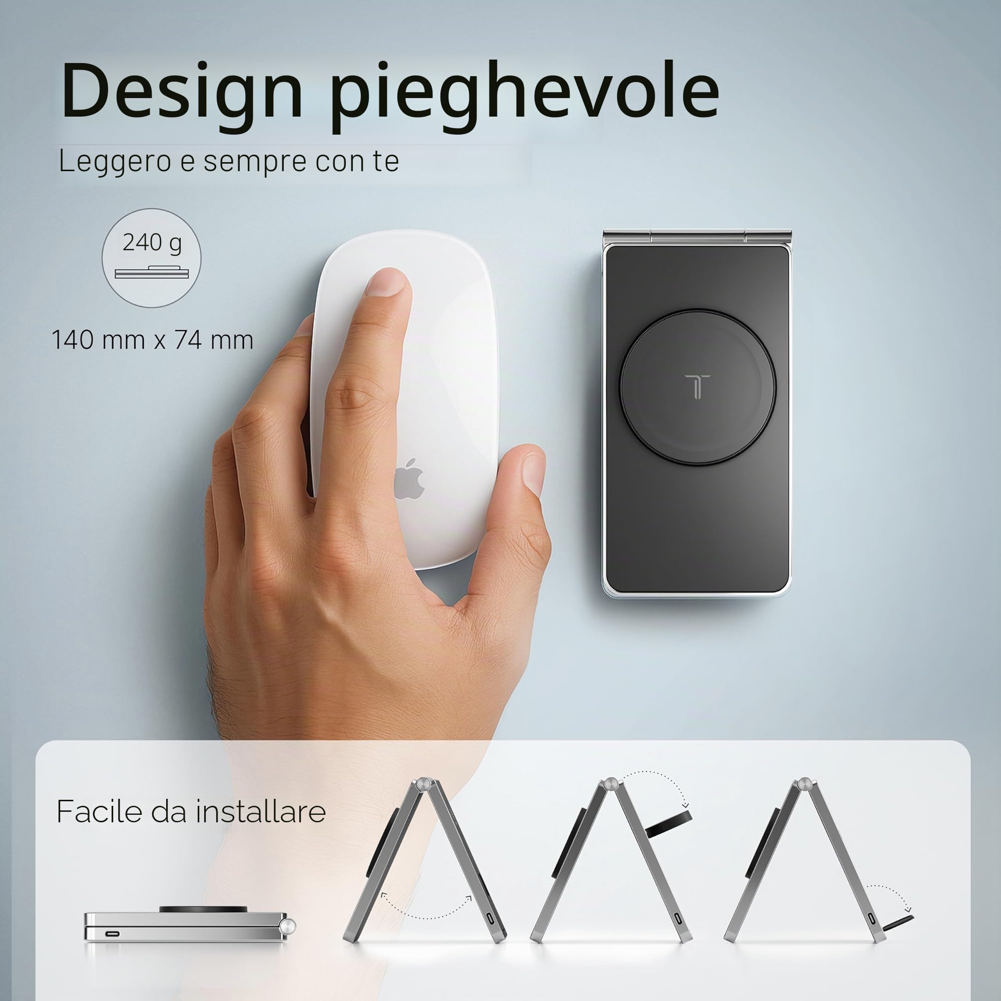 3 in 1 Caricatore MagSafe in Alluminio di Qualità – Stazione di Ricarica Apple per iPhone, Apple Watch e AirPods – Base Ricarica Pieghevole con adattatore da 20W incluso