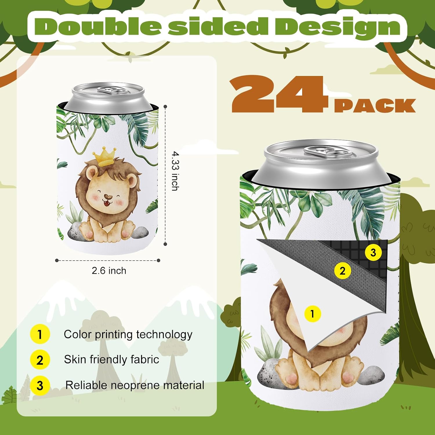 24 Count Jungle Safari Party Decorations Jungle Animals Can Cooler Sleeve Wild Animal Insulated Neoprene Soda Can Sleeve for Safari Baby Shower Safari Jungle Birthday Party Decorations image 3