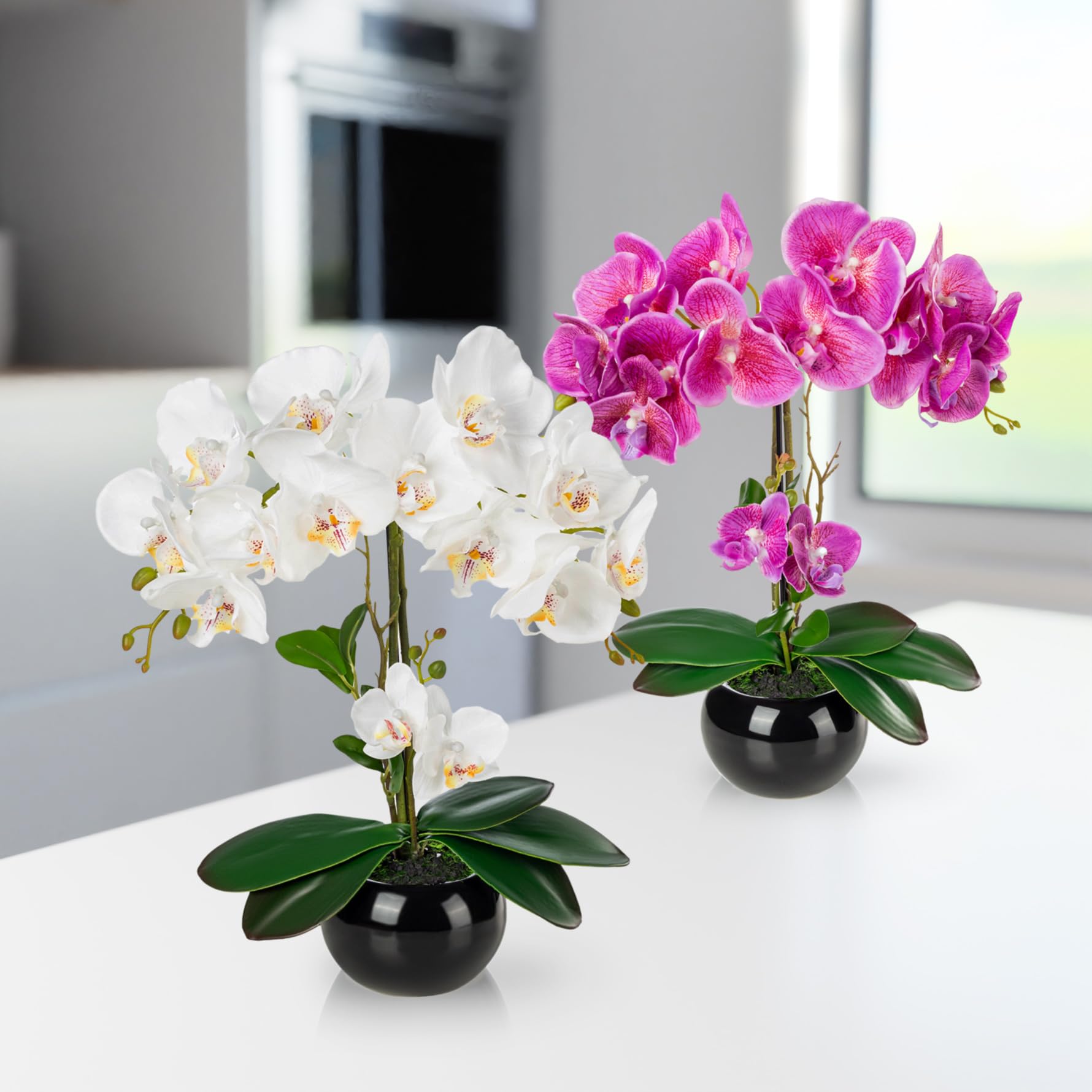 PASCH® Lot de 2 Orchidées Artificielles en Pot dans des Pots en Céramique Brillante (40 cm)