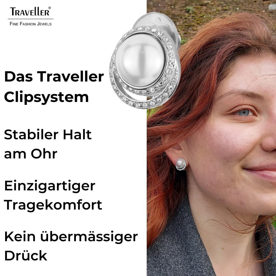 Traveller Orecchini clip – perla bianca – cristalli, Perla