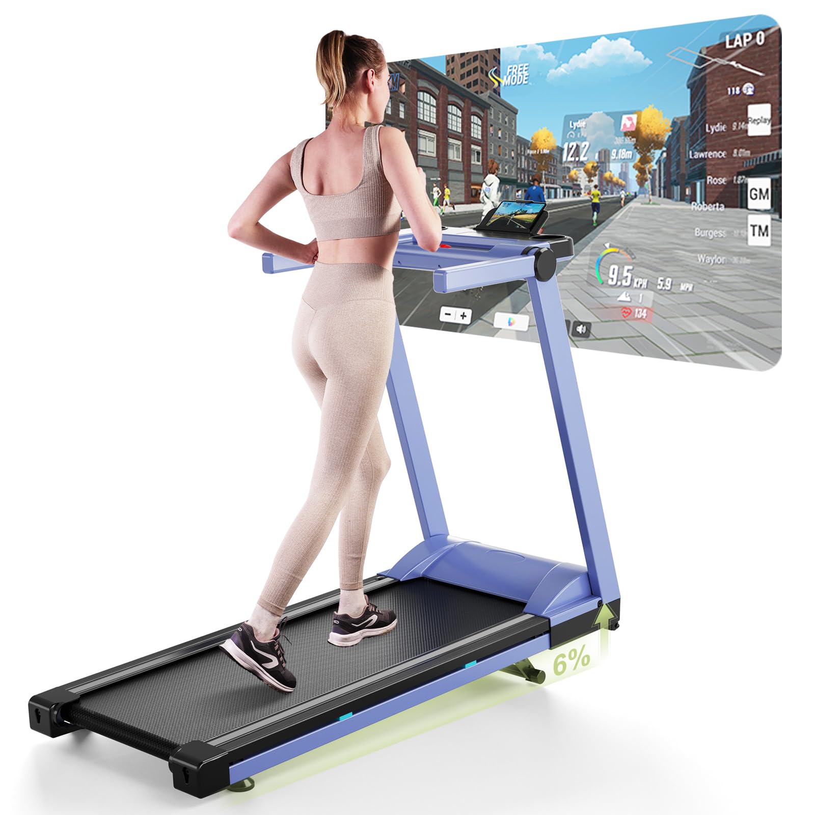 DeerRun Raceable Treadmill Suitable for High-Tech Equipment, Max 158KG Treadmills for Home, Foldable Treadmill with Multi-Runner Races, 2573W Running Machine with APP Control, Door to Door Delivery