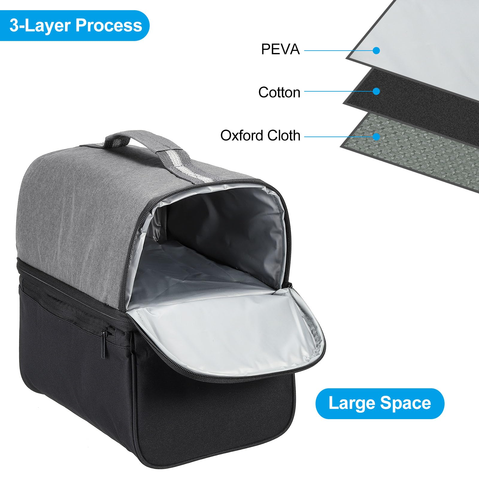 Lunchtas voor dames heren, geïsoleerde lunchbox voor volwassenen, herbruikbare koeler lunchbox voedselcontainer, geïsoleerde lunchtas met hoge capaciteit voor werkreizen, picknickkantoor buiten, grijs