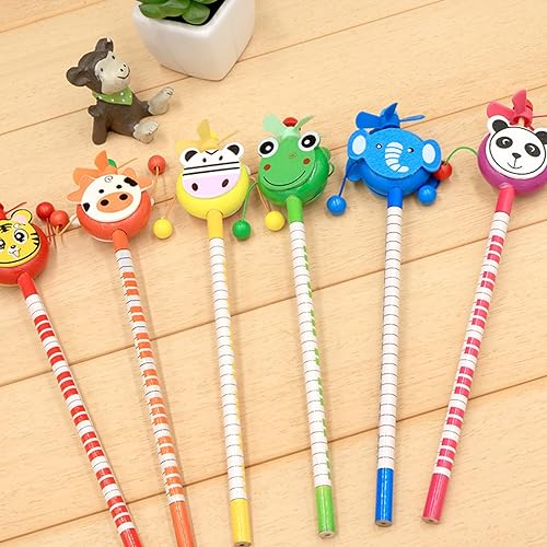 Miniatura 6 de 12 lápices de animales de molino de viento de sonajero, lápices de madera para estudiantes, lápices de rayas de color, suministros para el aula para