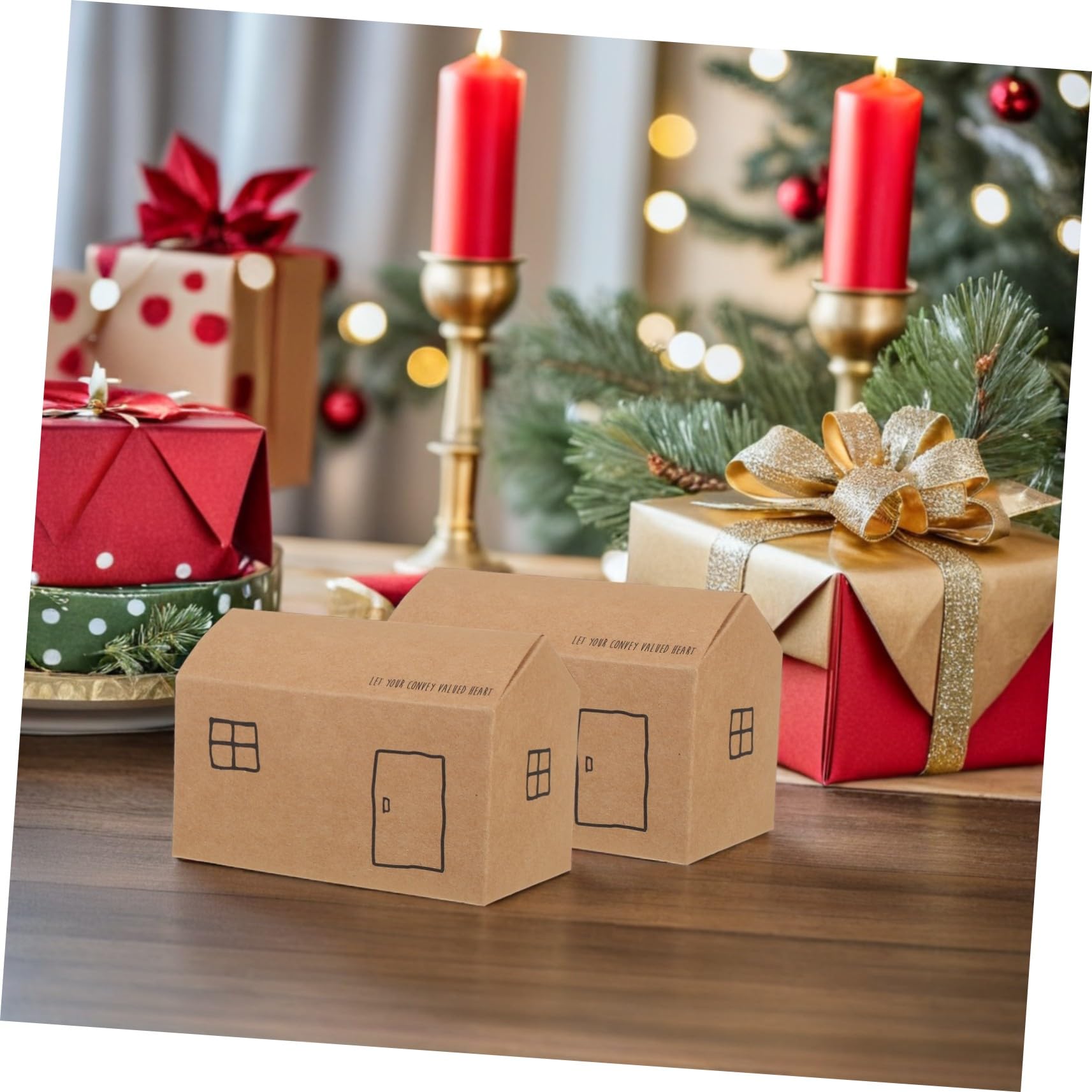 BUGUUYO 50 Pezzi Scatole Regalo Forma Casa Piccole Scatole per Dolci e Biscotti Cartone Resistente Pieghevoli e Leggere per Feste Nozze Shower e Decorazioni Natalizie