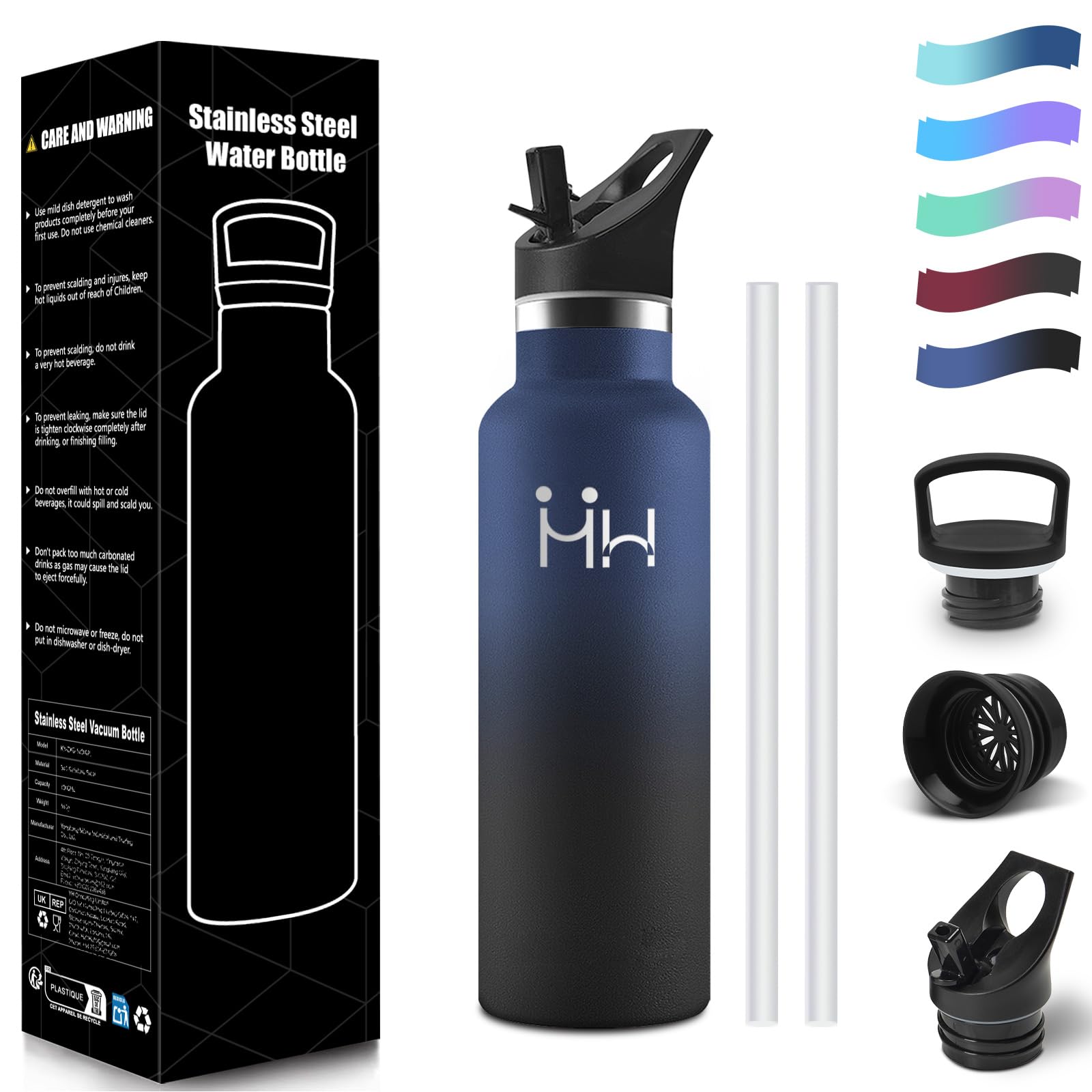Mulbijeo Stainless Steel Drinking Bottle, 500 ml, BPA-Free, Children's Drinking Bottle, Leak-Proof Insulated Flask, Double-Walled, Water Bottle with Straw, 18/8 Stainless Steel, Thermos Flask