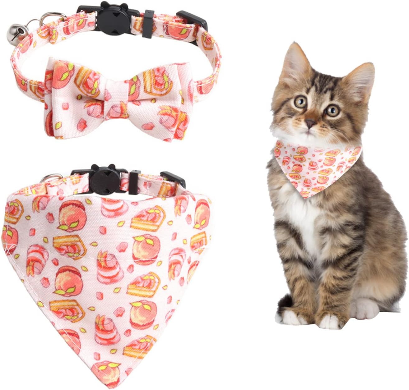 HACRAHO Bow Tie Cat Collar Bandana, 2 PCS Breakaway Cat