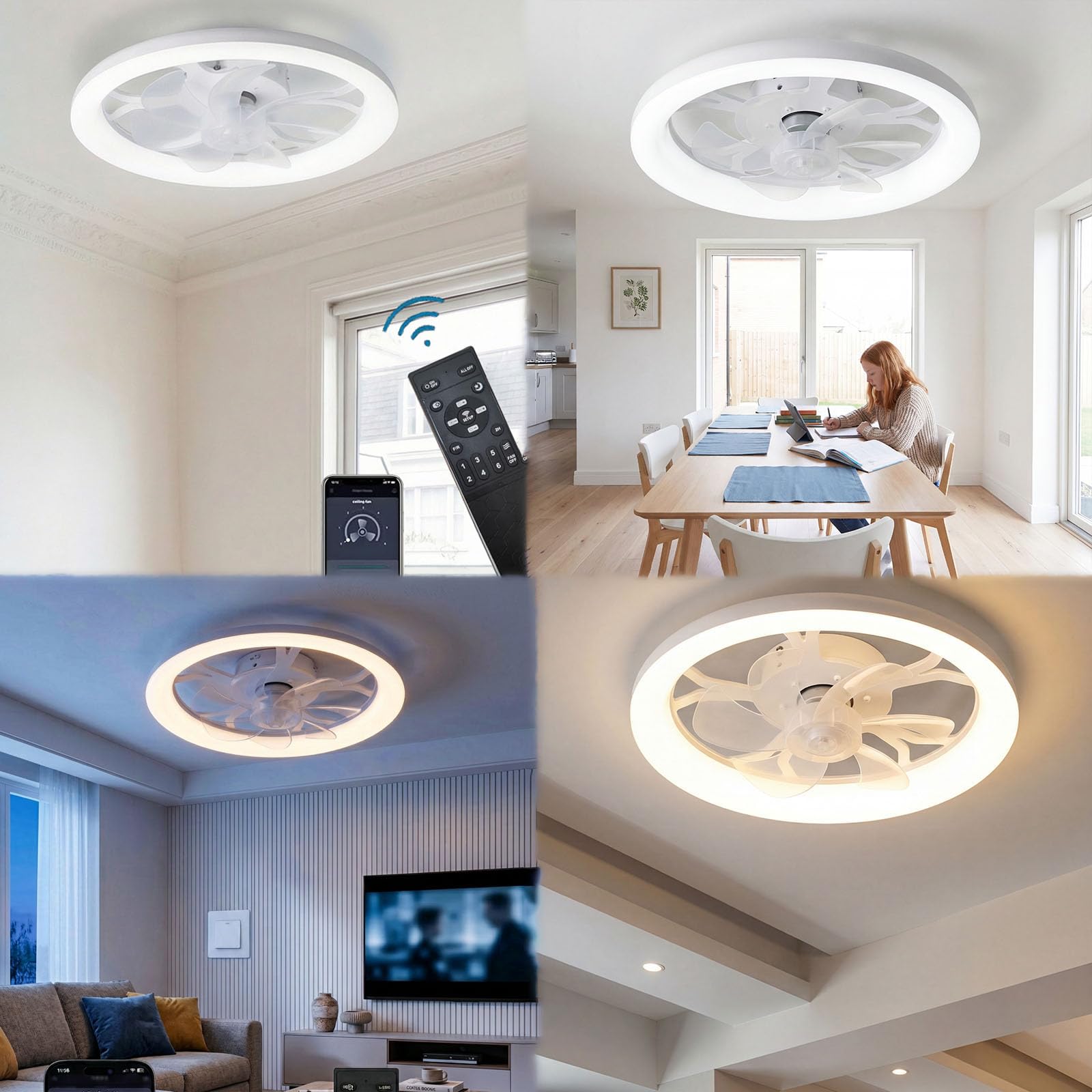 LED-Deckenventilator mit Beleuchtung Ø45cm 3 Farbtemperaturen 6 Geschwindigkeiten Fernbedienung dimmbar