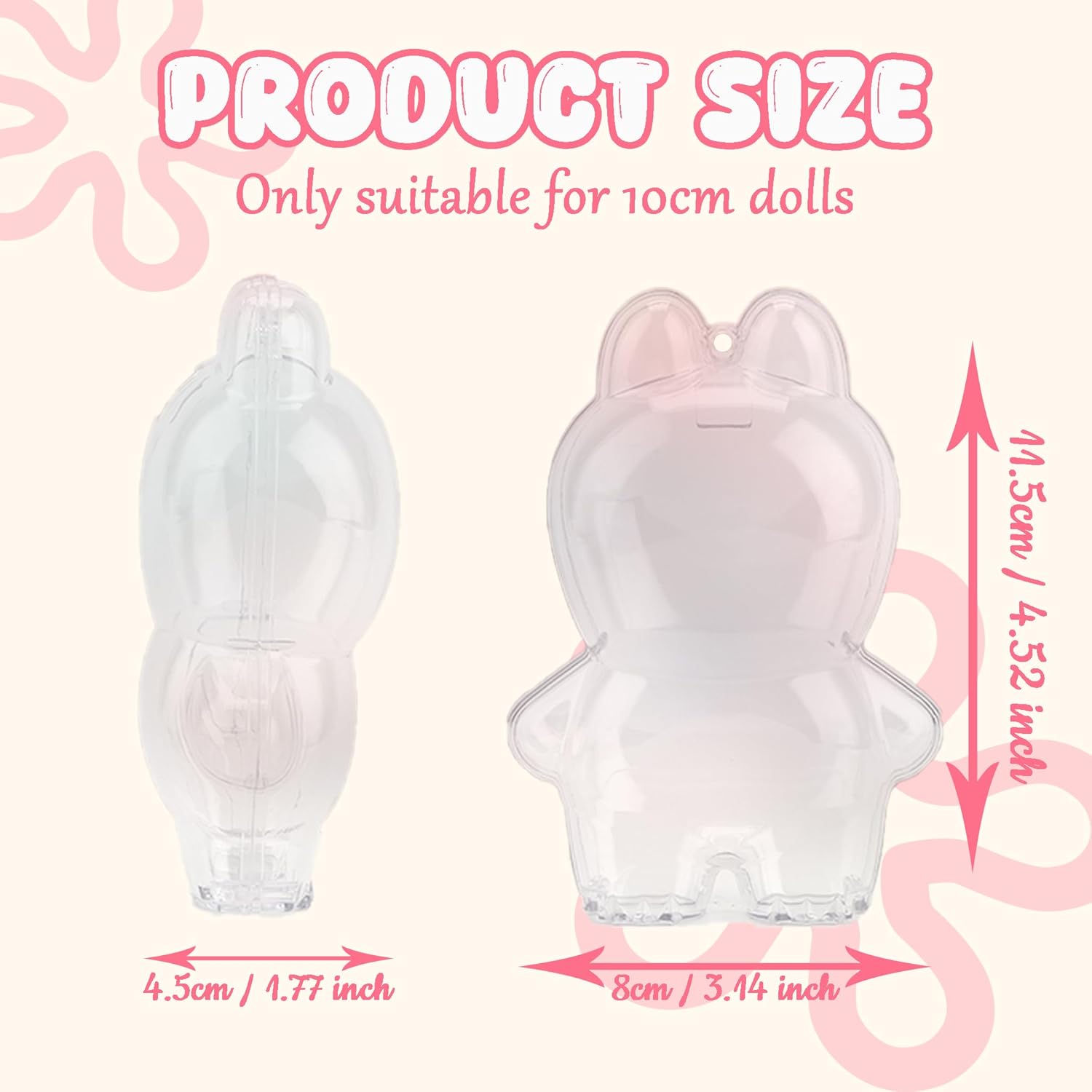 Asix Toy 10cm Doll Clear Display Case with Keychain,Plastic Protective Cover Compatible with Pin for Love 10cm Blind Box Figures,Portable Dustproof Waterproof (No Doll) (Clear)