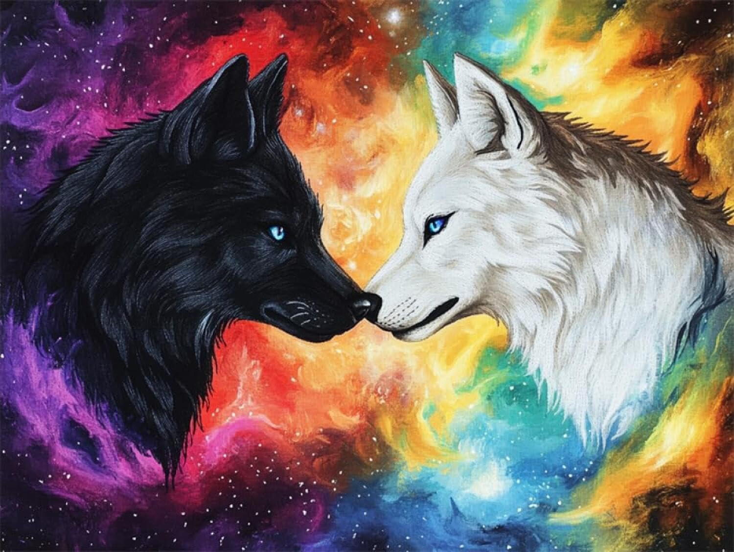 Rqwybcaxn DIY Latch Hook Rug Kit Black and White Wolves 55x75cm