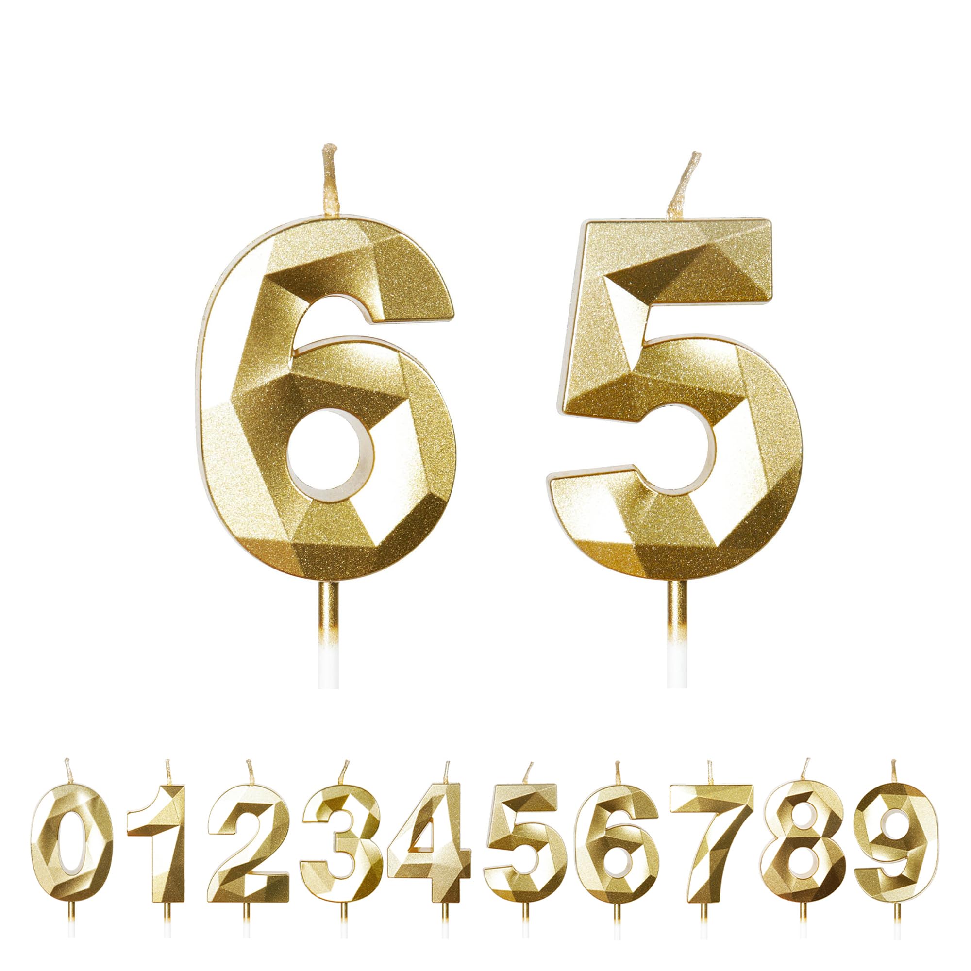 Fuzvol Gold Birthday Cake Candles, Number 65 Candle,Cake Topper Decorations