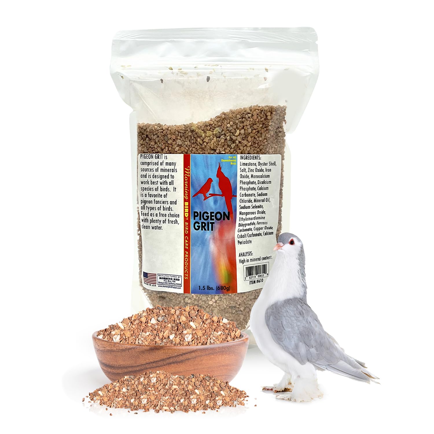 Morning Bird Pigeon Grit - Healthy & Nutritious Pigeon Food to Supports Strong Muscles & Bones for All Bird Species - Easy to Digest & Packed with Natural Mineral Supplement, 1.5 lbs