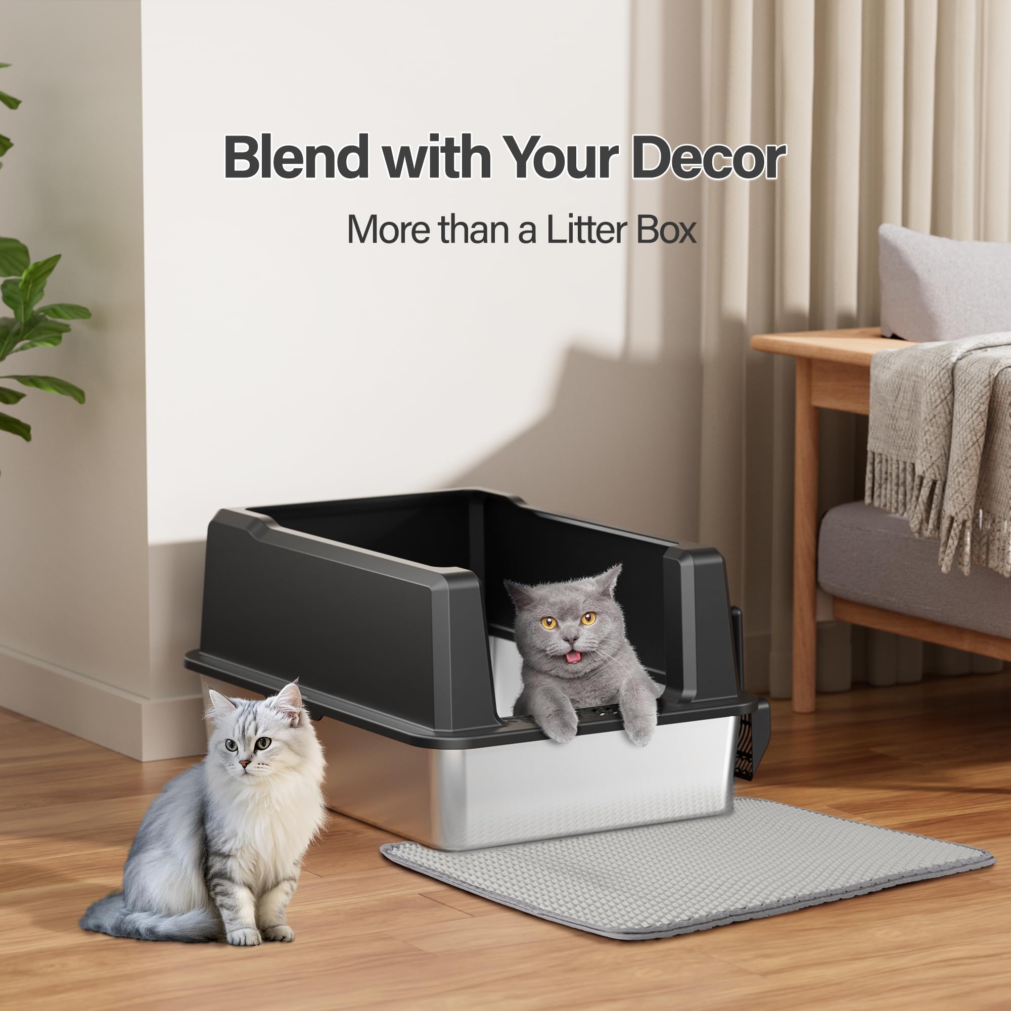 Amniau Stainless Steel Jumbo Open Cat Litter Box, XXXL 28"x20.5"x14" for Large Cats & Multi-Cat Households, Anti-Leakage High Walls & Non-Slip Base, Non-Sticky, Easy Clean Durable Metal Litter Pan - image 6