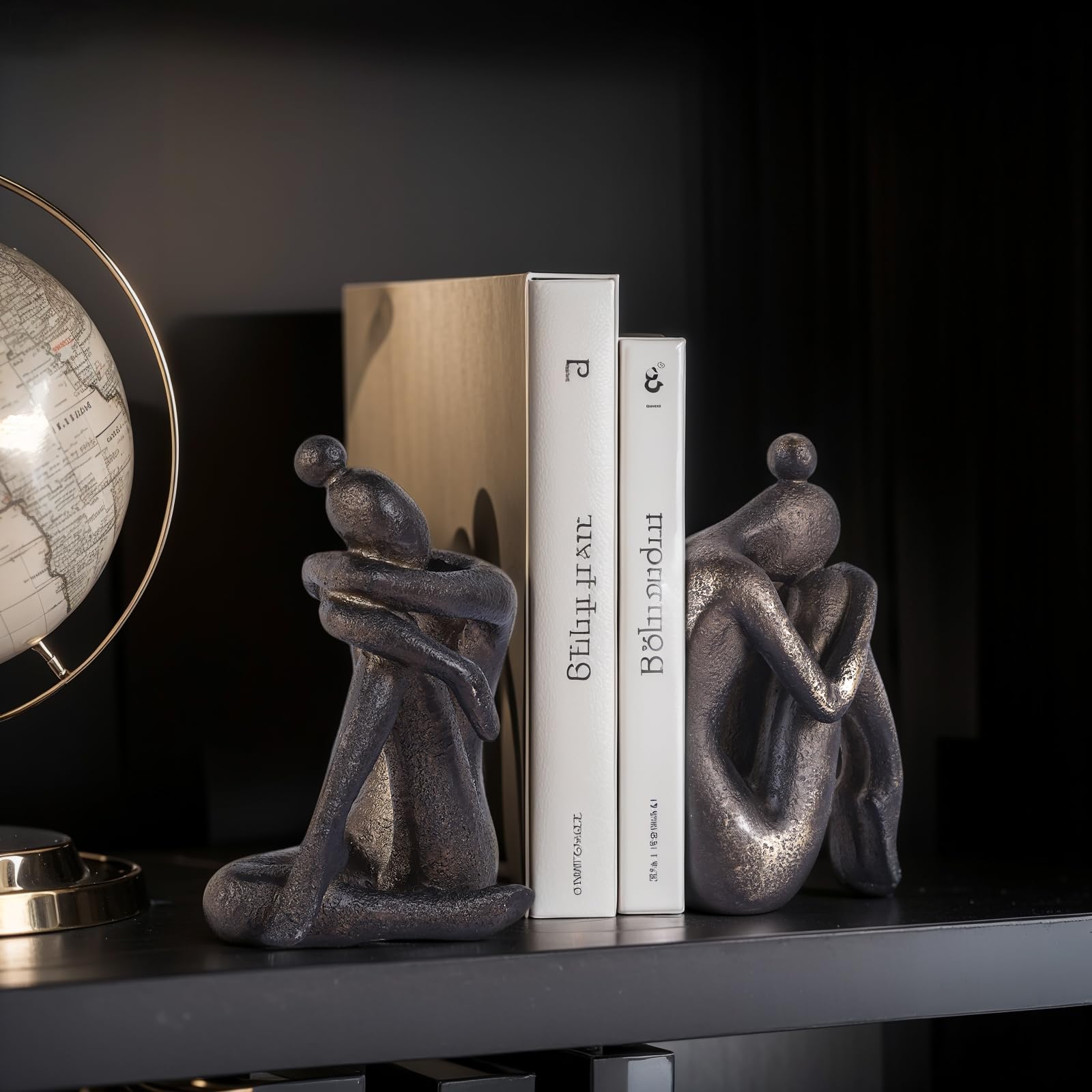 Thinker - Set di 2 fermalibri decorativi per ragazze, moderni, in resina, antiscivolo, per ufficio, soggiorno, studio, libreria creativa, ornamenti da scrivania