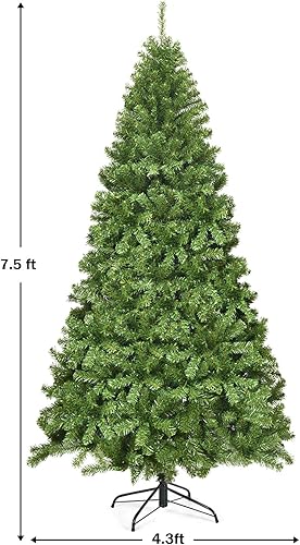 Miniatura 7 de Happygrill Árbol de Navidad artificial clásico de 7.5 pies, árbol de Navidad de abeto con bisagras con puntas gruesas de PVC, soporte de metal,