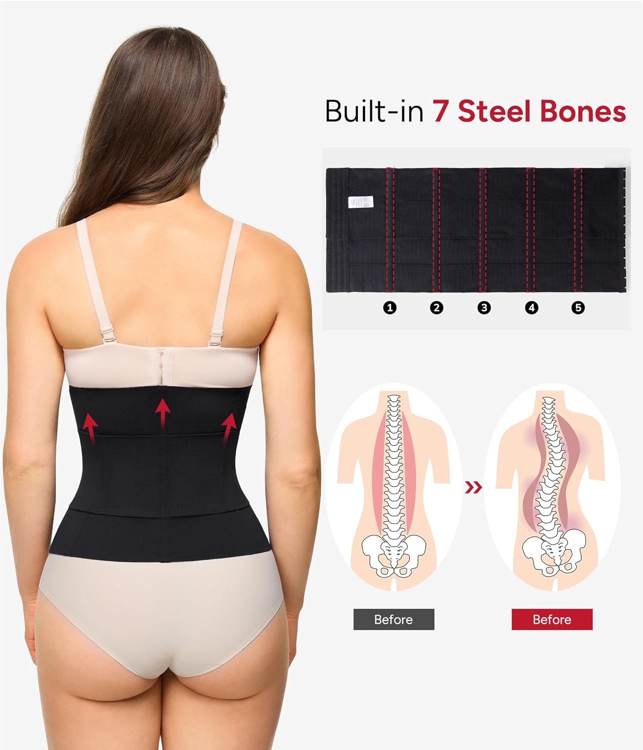 Nebility Waist Trainer for Women Corset Shapewear Tummy Control Segmented Waist Cincher Postpartum Faja Body Shaper - Image 3