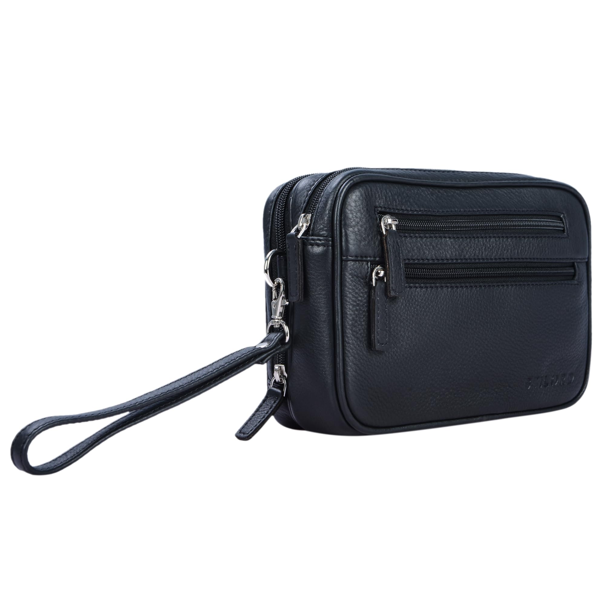 STILORD Nero Bolso Mano Piel Vintage Cartera Hombre Elegante Neceser Bolsa Viaje pequeña de auténtico Cuero Color:Negro