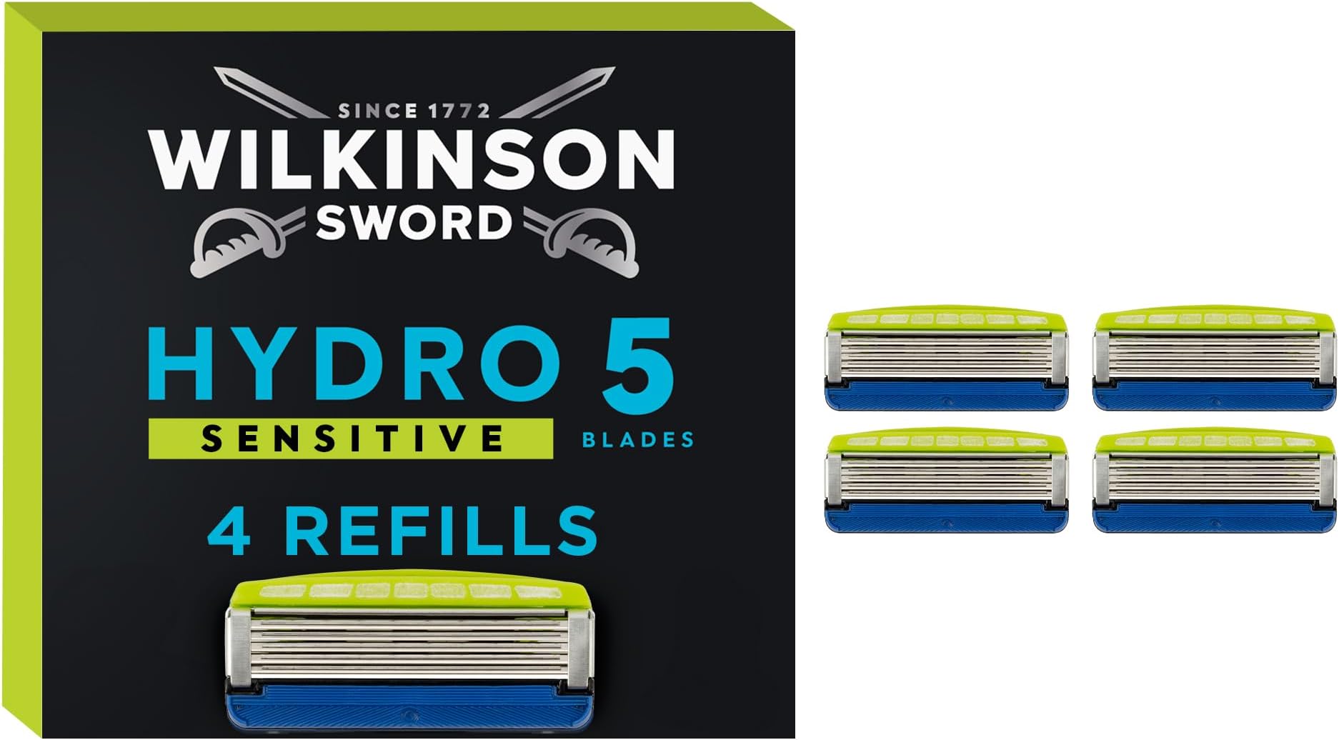 Hydro 5 Sensitive Men’s Razor Refills, Great Addition to Wash Bags for Men's Grooming, Great Shavers for Routine Shaving, 4 Refill Razor Blades Pack